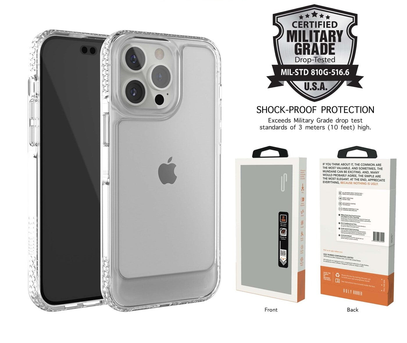 Ugly Rubber U Model Bumper Clear Case for iPhone 14 Pro Max - Shockproof Protective Cover for Everyday Use & Outdoor Activities