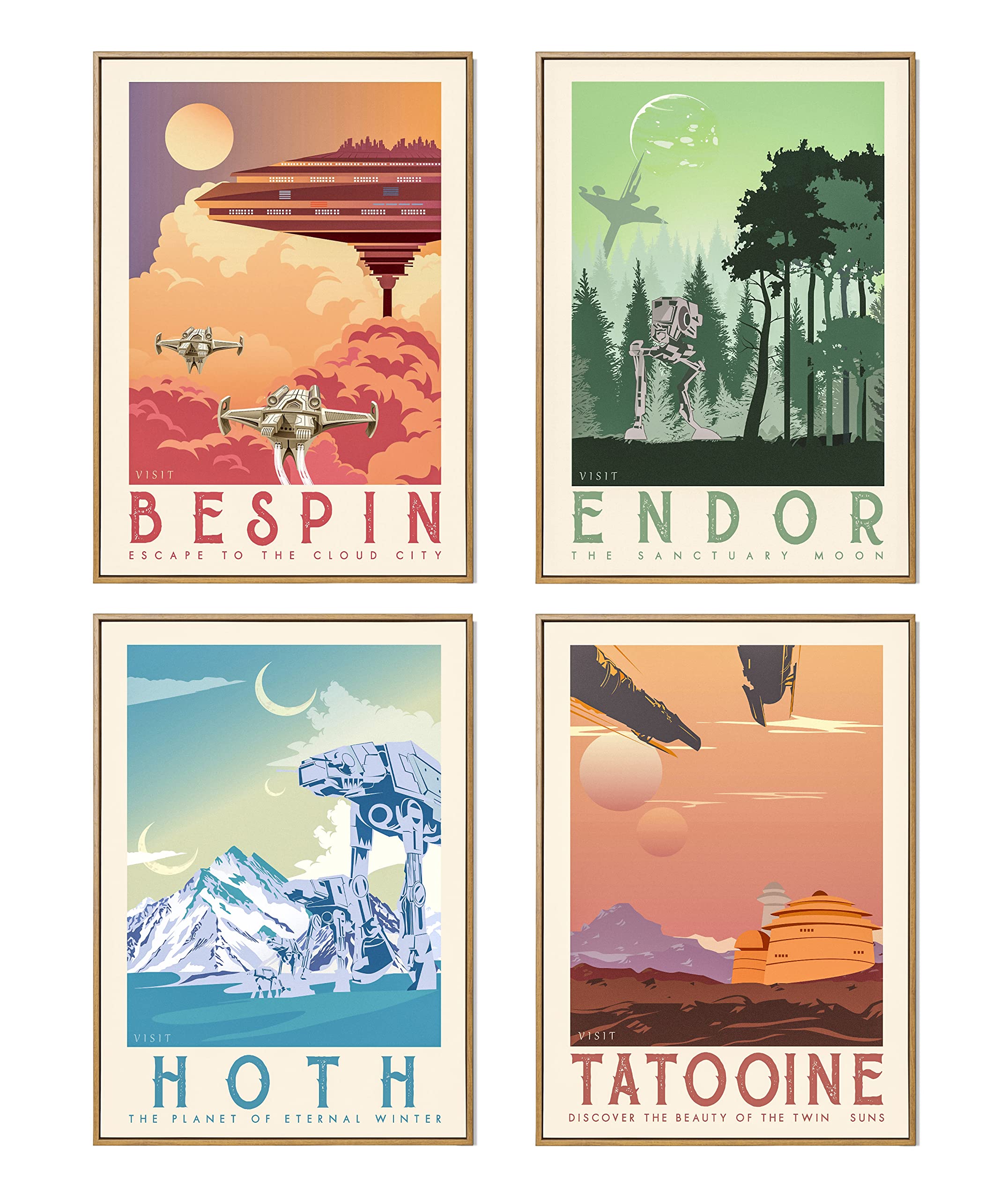 Star Wars Retro Travel Posters Set - 4 Premium 16x20 Inch Prints (Hoth, Bespin, Tatooine, Endor) - Perfect for Home Decor, Office Wall Art & Sci-Fi Fan Gifts