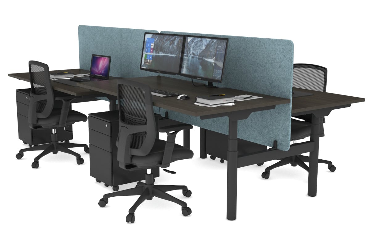 Flexi Premium 4-Person Height Adjustable H Bench Workstation - Black Frame (1600L x 800W) with Cable Management | Ideal for Office, Coworking Spaces & Home Workstations