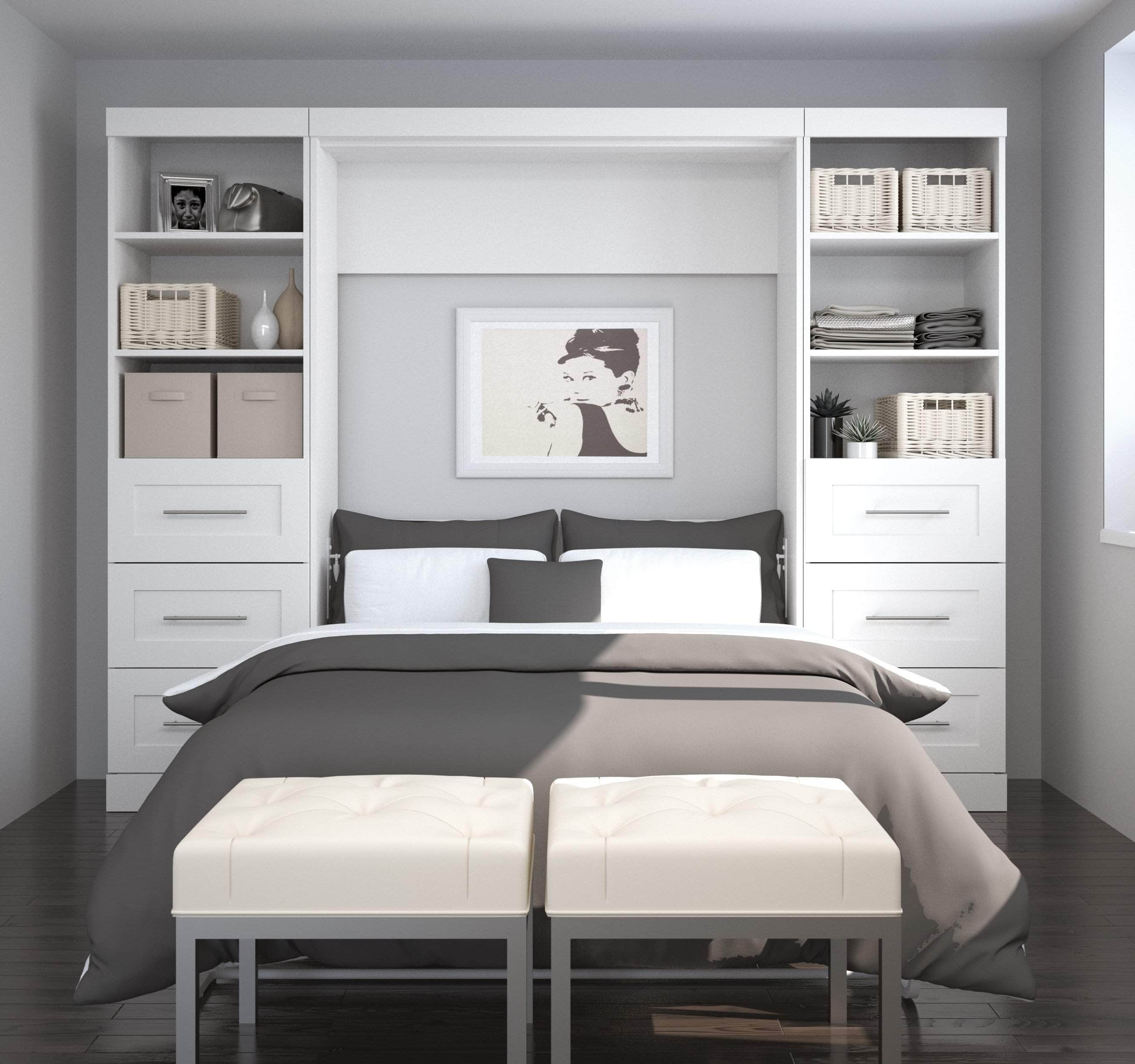 Pur Full Murphy Wall Bed with 2 Storage Units & Drawers (109W) - 7 Color Options for Space-Saving Home Office, Guest Room & Small Apartments