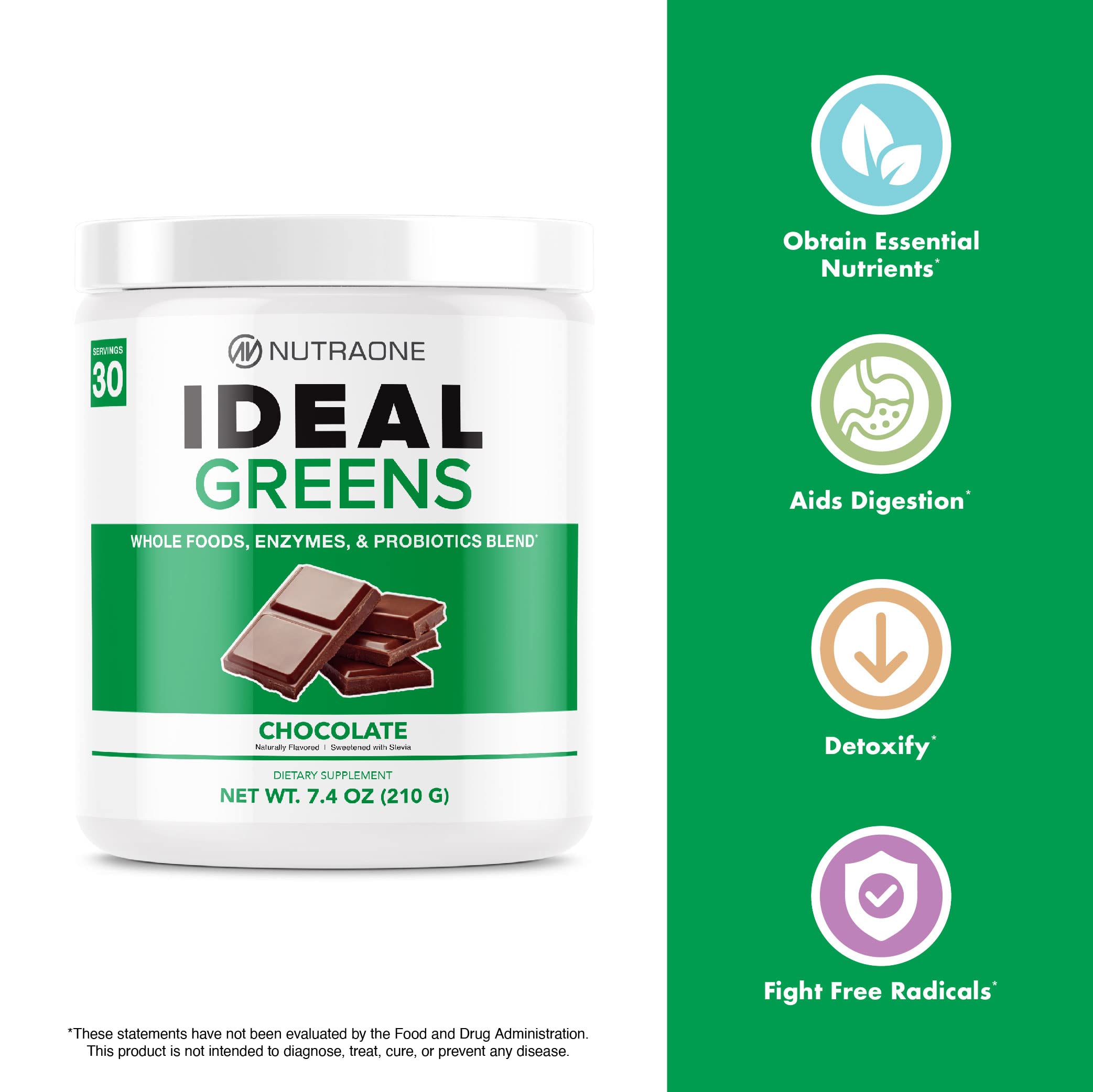 NutraOne Ideal Greens Superfood Powder - Antioxidant & Nutrient-Rich Supplement with Chocolate Flavor (30 Servings) | Boost Energy & Immunity for Active Lifestyles