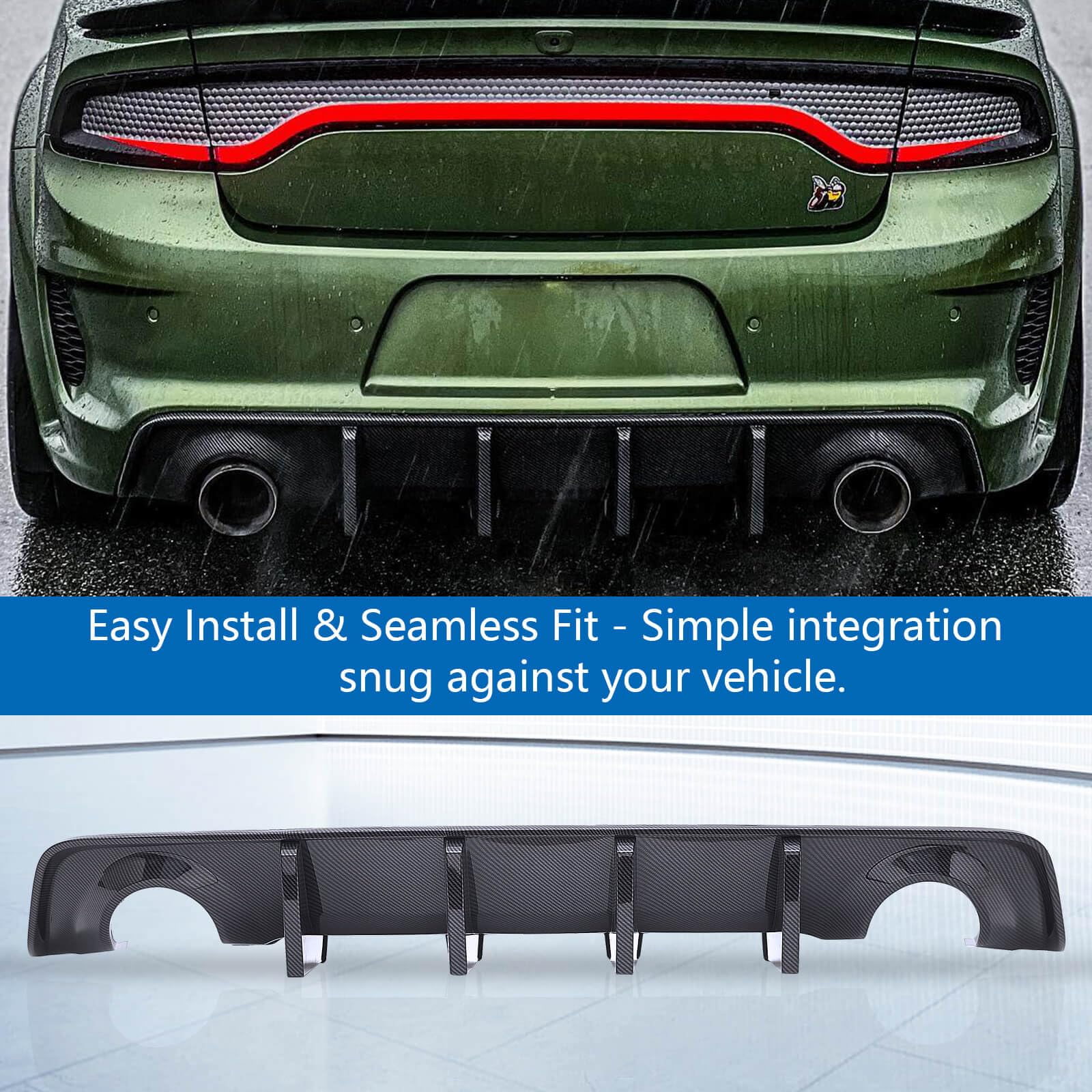 WildWell Charger Rear Diffuser for Dodge Charger Widebody SRT Hellcat & Scat Pack 2020-2024 - Carbon Fiber Style Body Kit - Upgrade for Racing & Street Performance