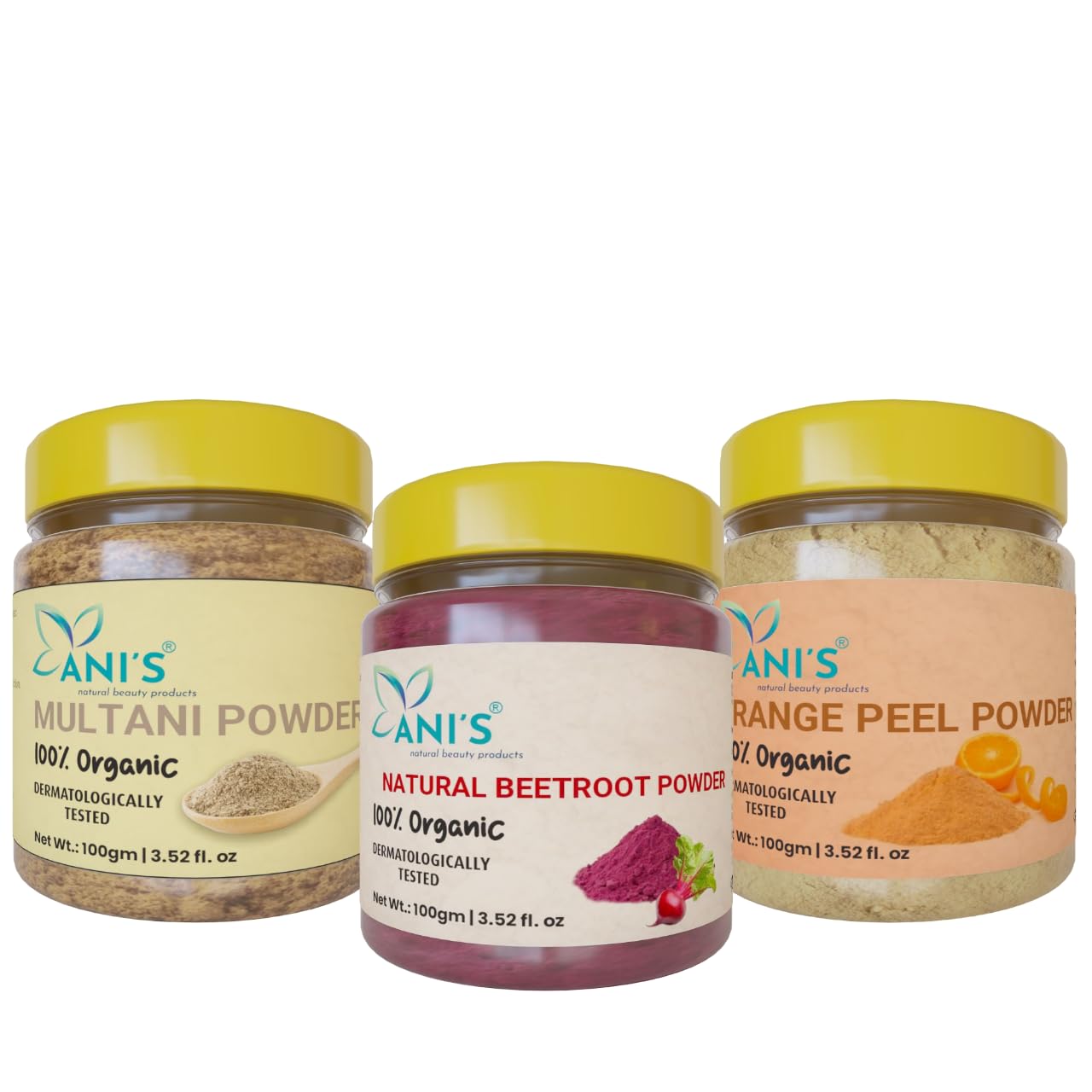 Organic Beetroot Powder, Multani Mitti Clay & Orange Peel Powder Combo Pack - 100g Each (Total 300g) | Natural Skin Care & Hair Mask Ingredients for DIY Beauty Recipes