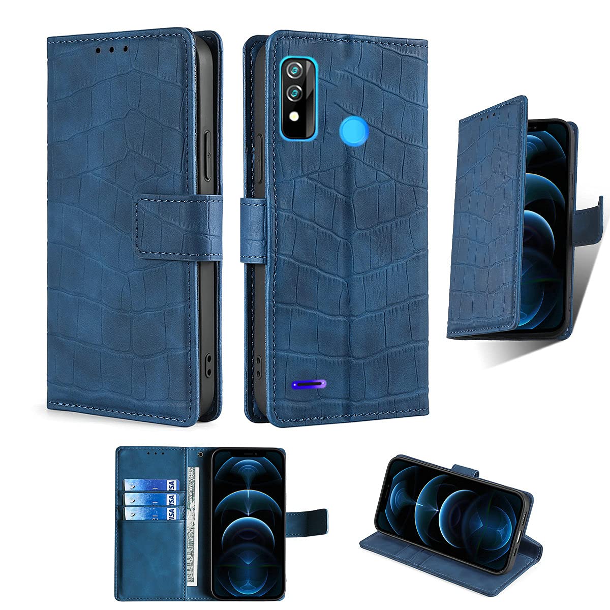 BLU G61 / Bold M7 / C7 V81 Phone Case with Flip Stand Cover - Shockproof Protective Case in Blue | Perfect for Work, Travel & Everyday Use