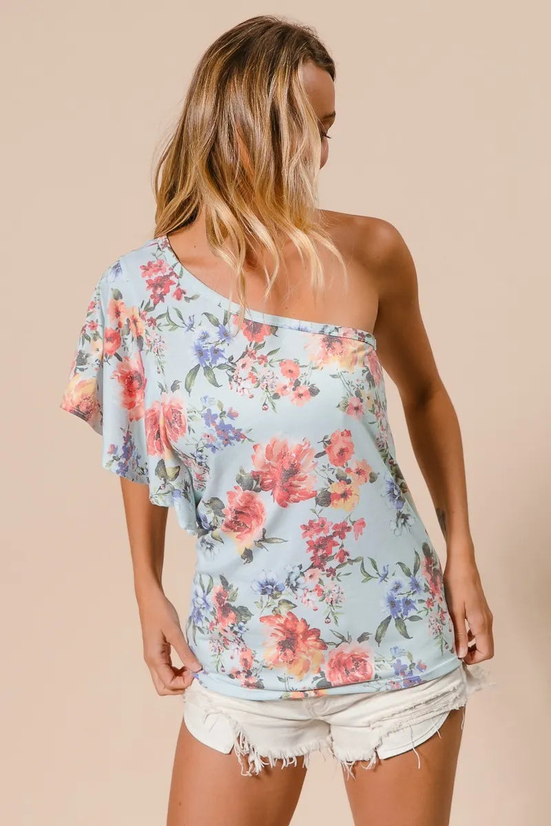 BiBi Floral Printed Jersey Knit Ruffle Sleeve Top - Women's Casual Blouse for Spring/Summer, Perfect for Date Nights & Office Wear