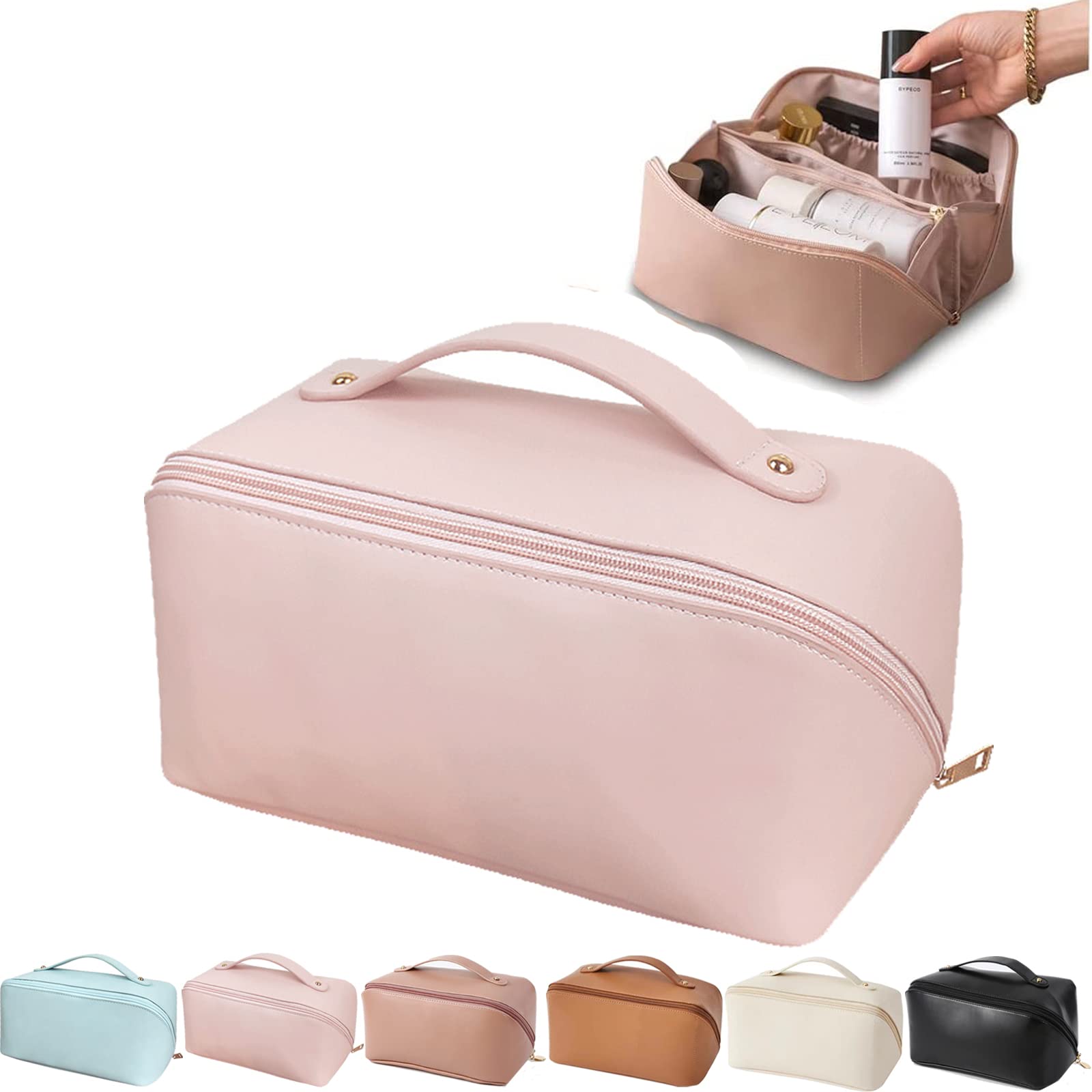 Large Capacity Travel Cosmetic Bag for Women - Waterproof Makeup Organizer with Multiple Pockets | Perfect for Vacation, Gym & Airplane Carry-On (Pink)