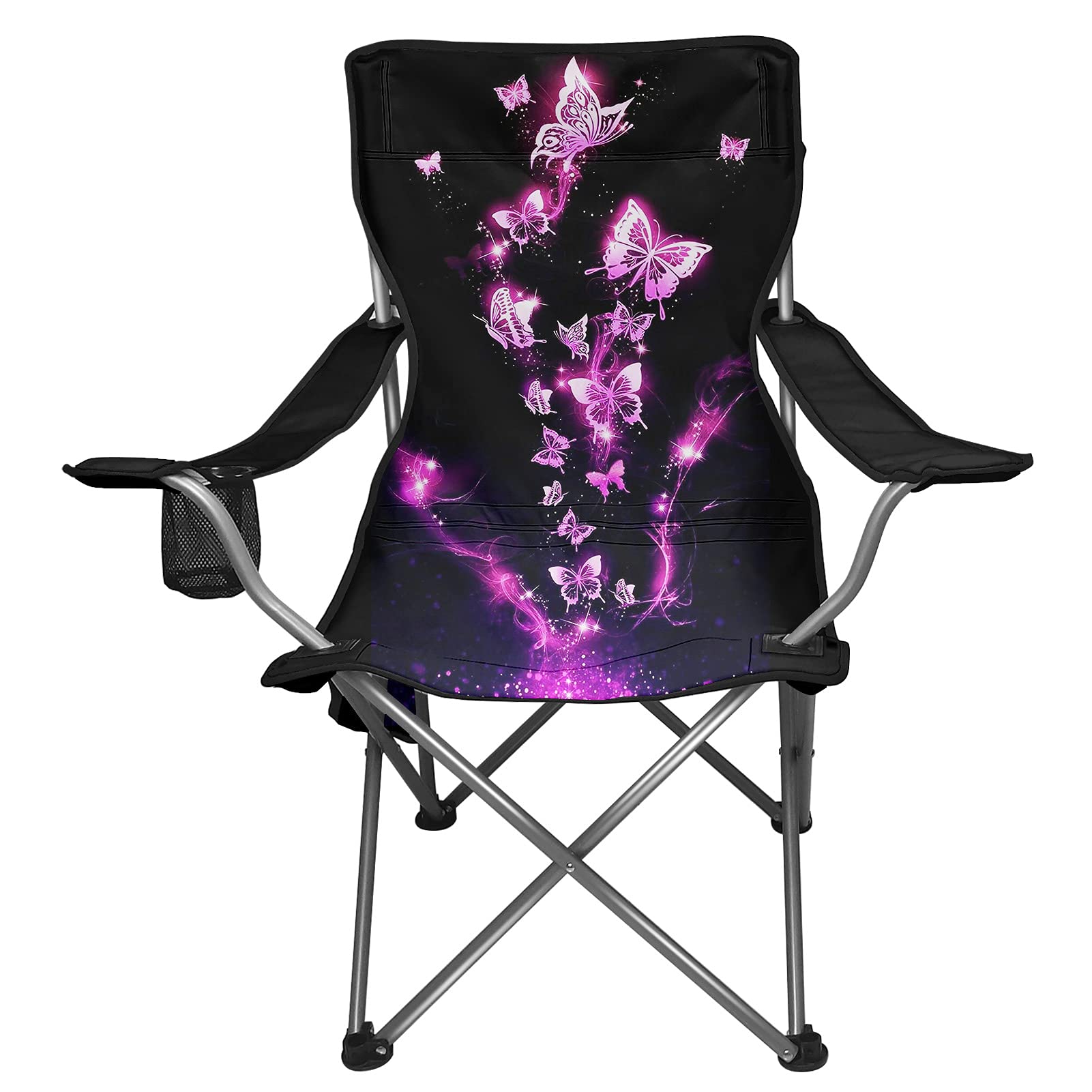 UNICEU Pink Bling Butterfly Print Folding Camping Chairs - Ultralight Portable Beach Chair with Cup Holder & Storage Pocket - Heavy Duty Outdoor Chairs for Camping, Picnic, Backyard, Beach & Travel