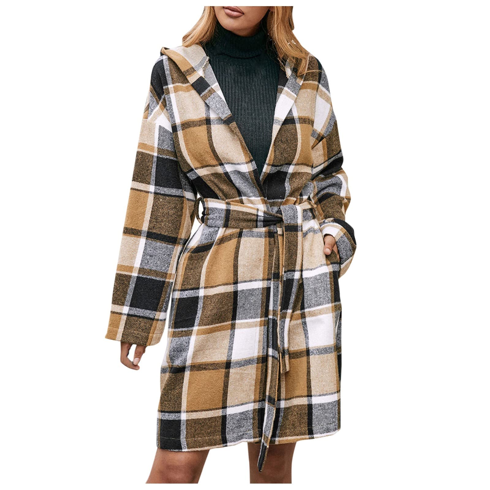Women's Flannel Plaid Shacket - Long Sleeve Button Down Lapel Shirt Jacket Coat for Casual Outfits & Fall Layering