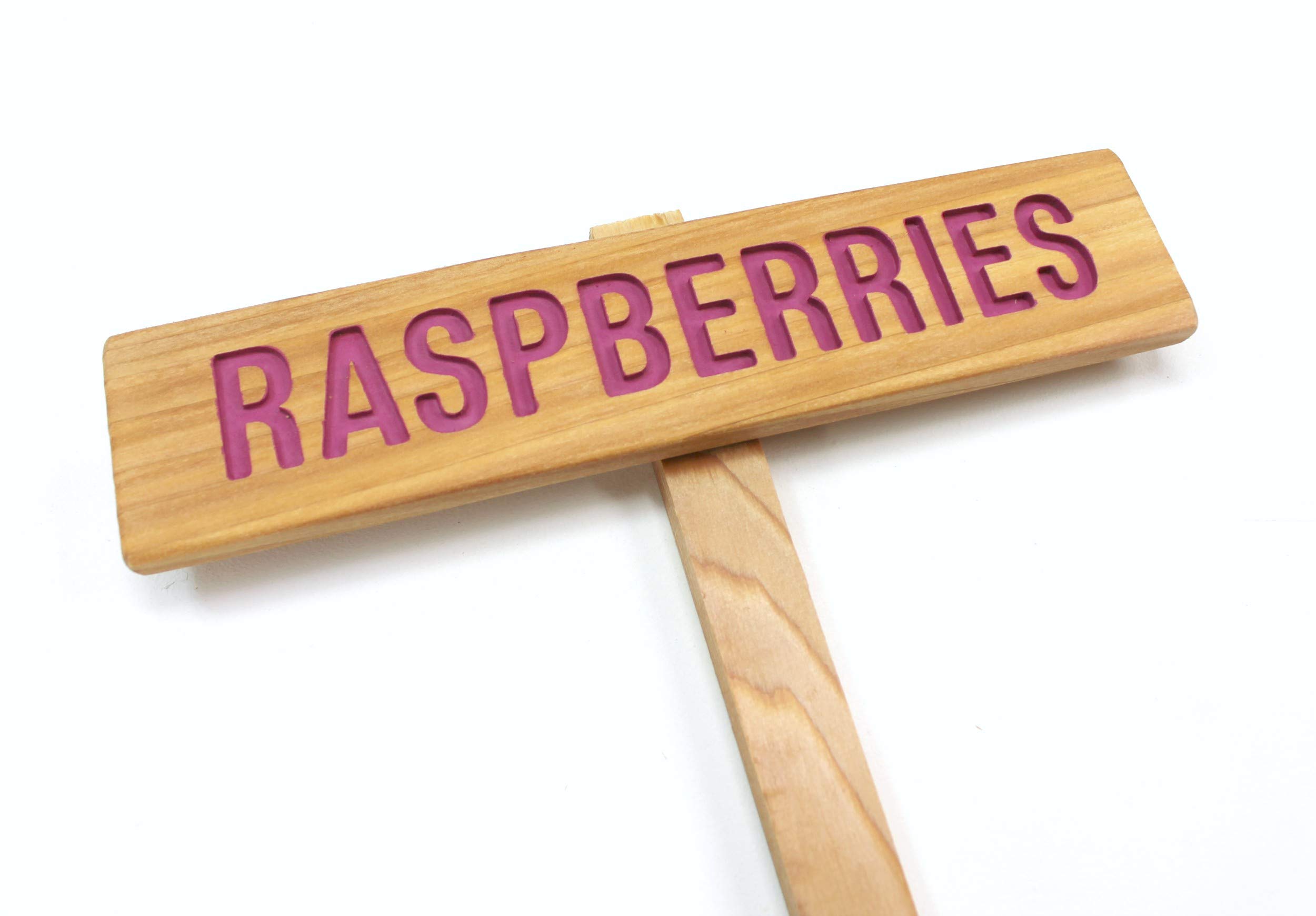 Handcrafted Cedar Wood Raspberry Garden Sign - Painted & Oil Sealed Plant Marker for Berry Bushes | Rustic Outdoor Decor for Gardens, Farms & Patios
