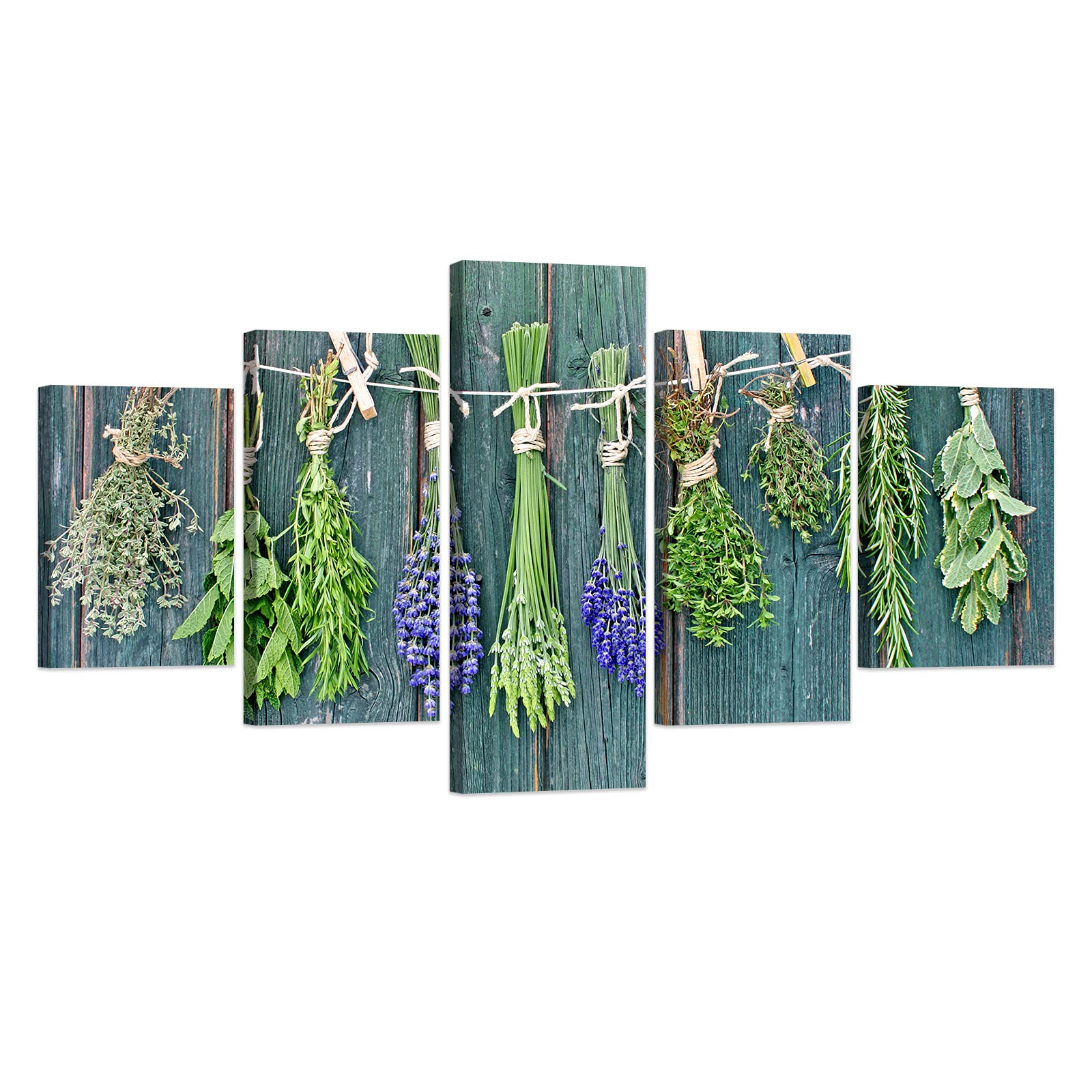 5-Piece Vintage Spice & Herb Canvas Wall Art - Kitchen Decor Stretched & Framed Paintings (60