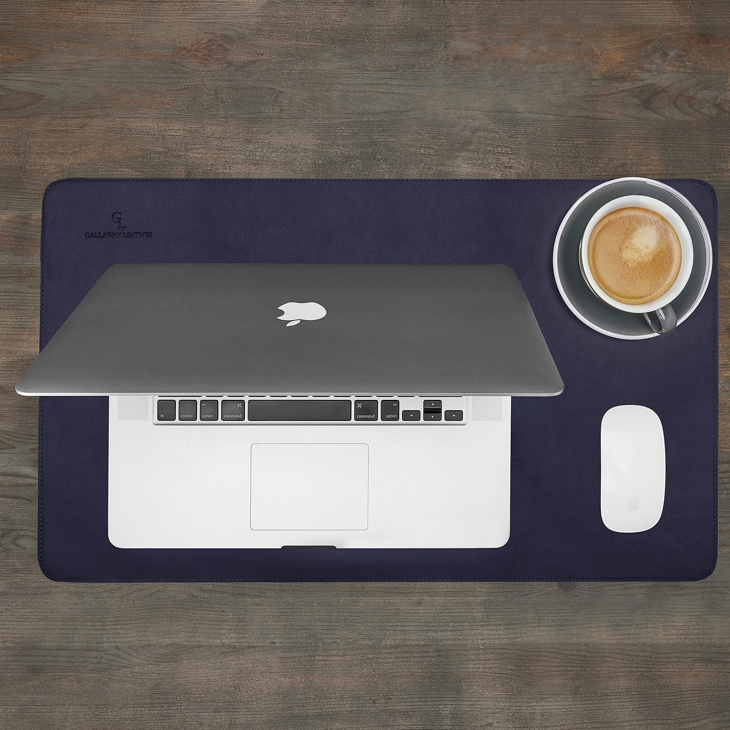 Gallaway Leather Desk Pad – 25 x 17 inch Large Office Desk Mat - Premium PU Leather Desktop Protector & XXL Mouse Pad for Writing, Typing & Work - Navy Blue - Perfect for Home Office, Study & Workspace