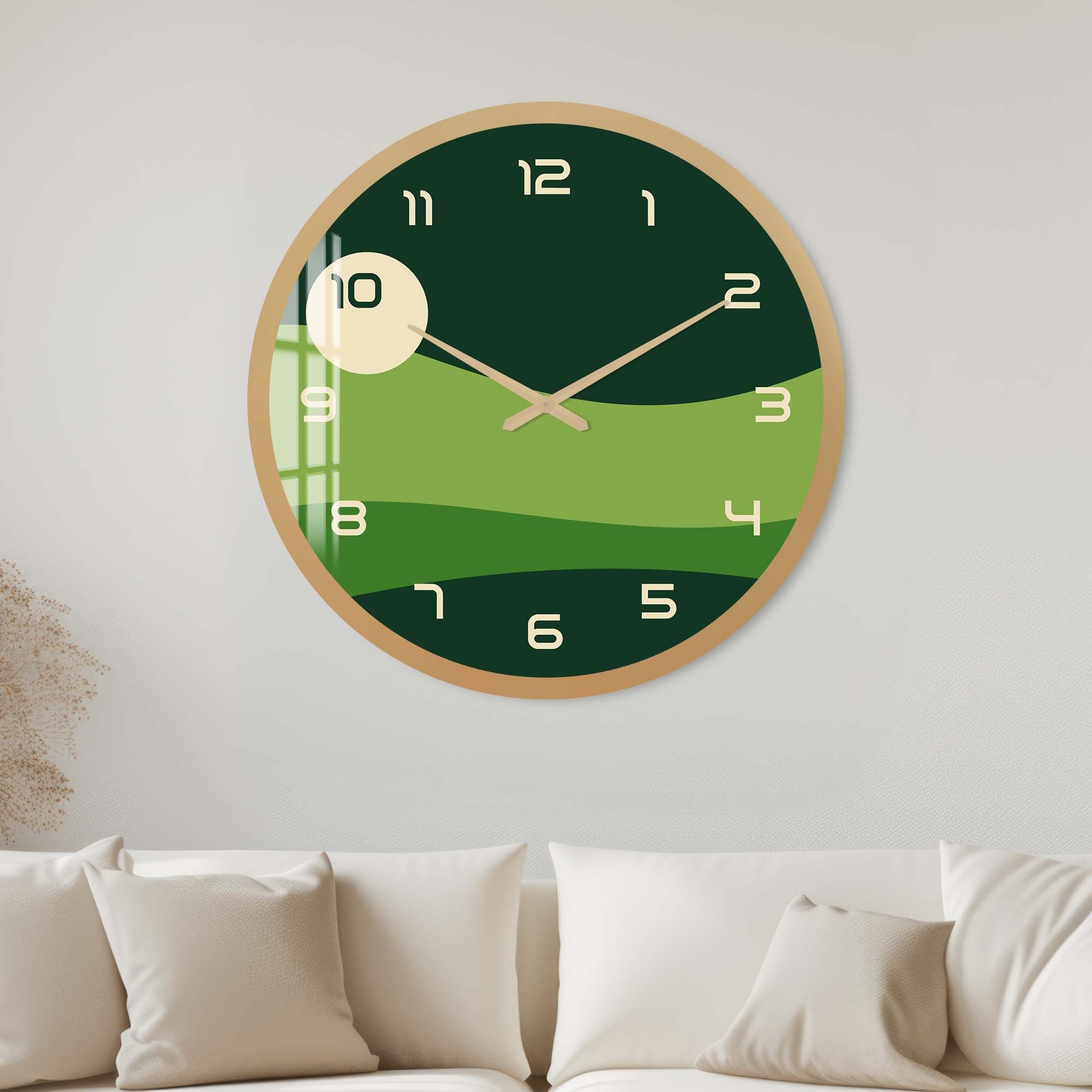 Stylish Green Layers Glass Wall Clock - Modern Home & Office Decor - Perfect for Living Room, Bedroom, Kitchen