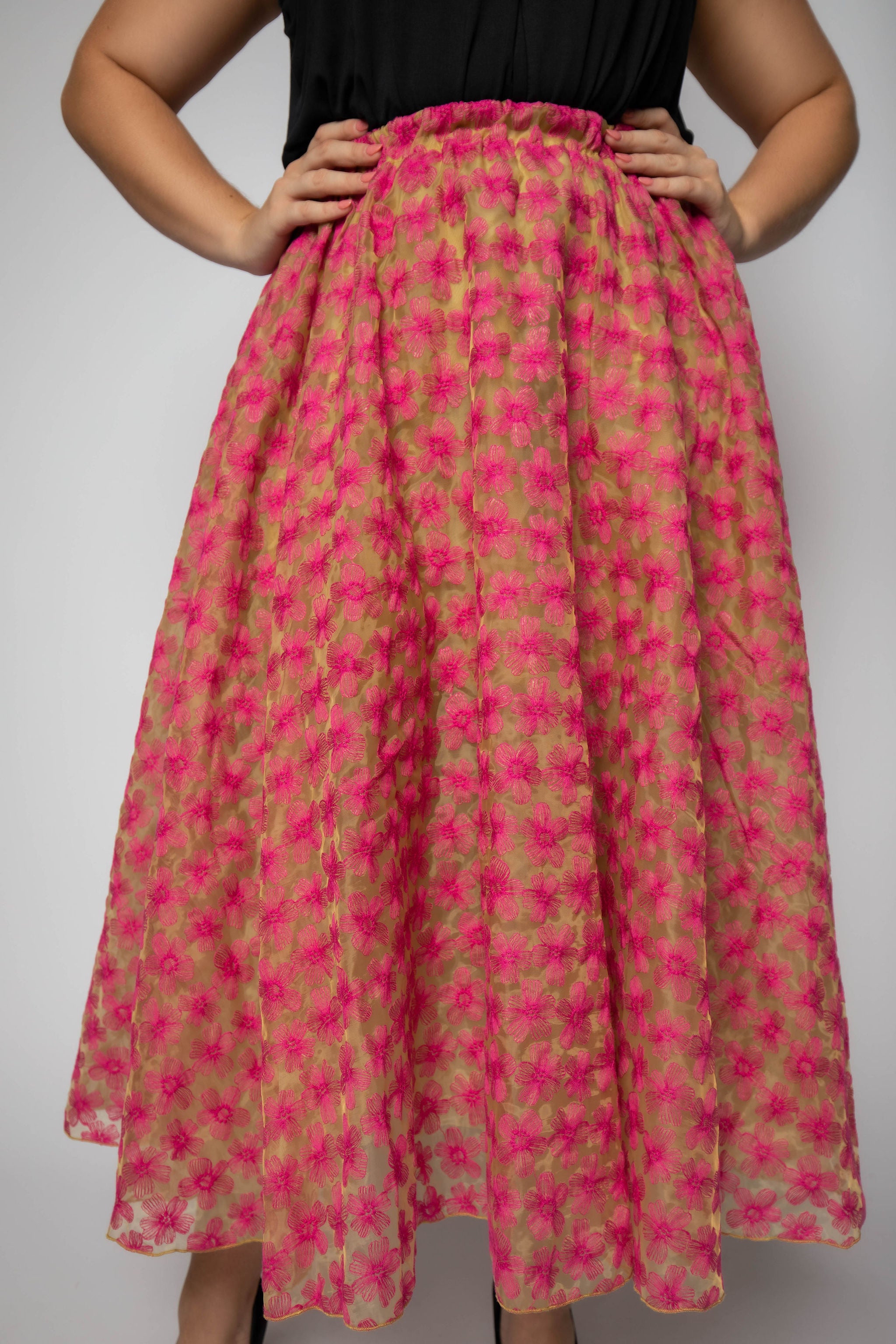 Floral Tea Skirt - Women's A-Line Midi Skirt with Pockets for Spring & Summer | Perfect for Garden Parties, Brunch, and Casual Outings