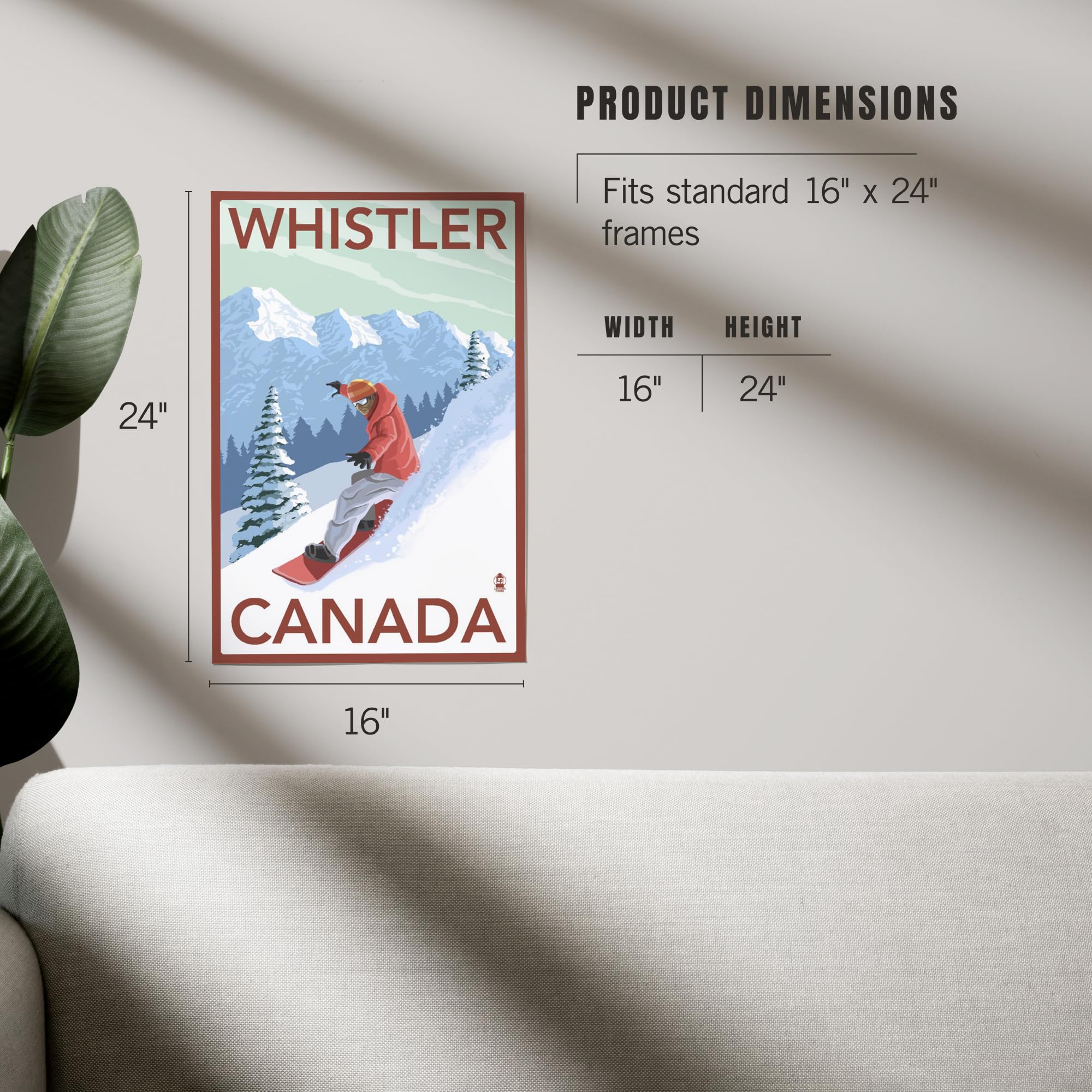Lantern Press 16x24 Inch Giclee Art Print - Whistler Canada Snowboarder Wall Decor - Perfect for Living Room, Bedroom & Office Wall Art