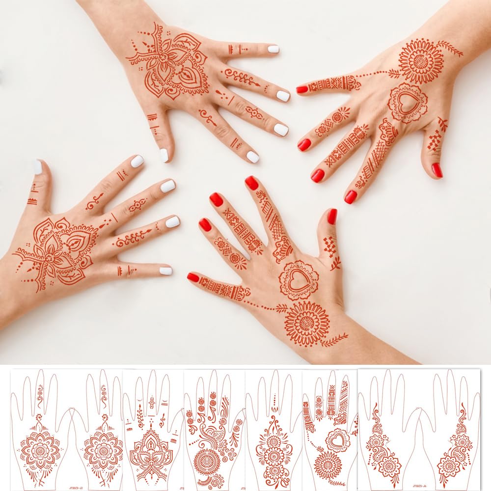 Waterproof Brown Henna Tattoo Stickers for Women - Temporary Hand Tattoos for Weddings, Parties & Festivals | Perfect for Body Art, DIY Decorations & Special Occasions