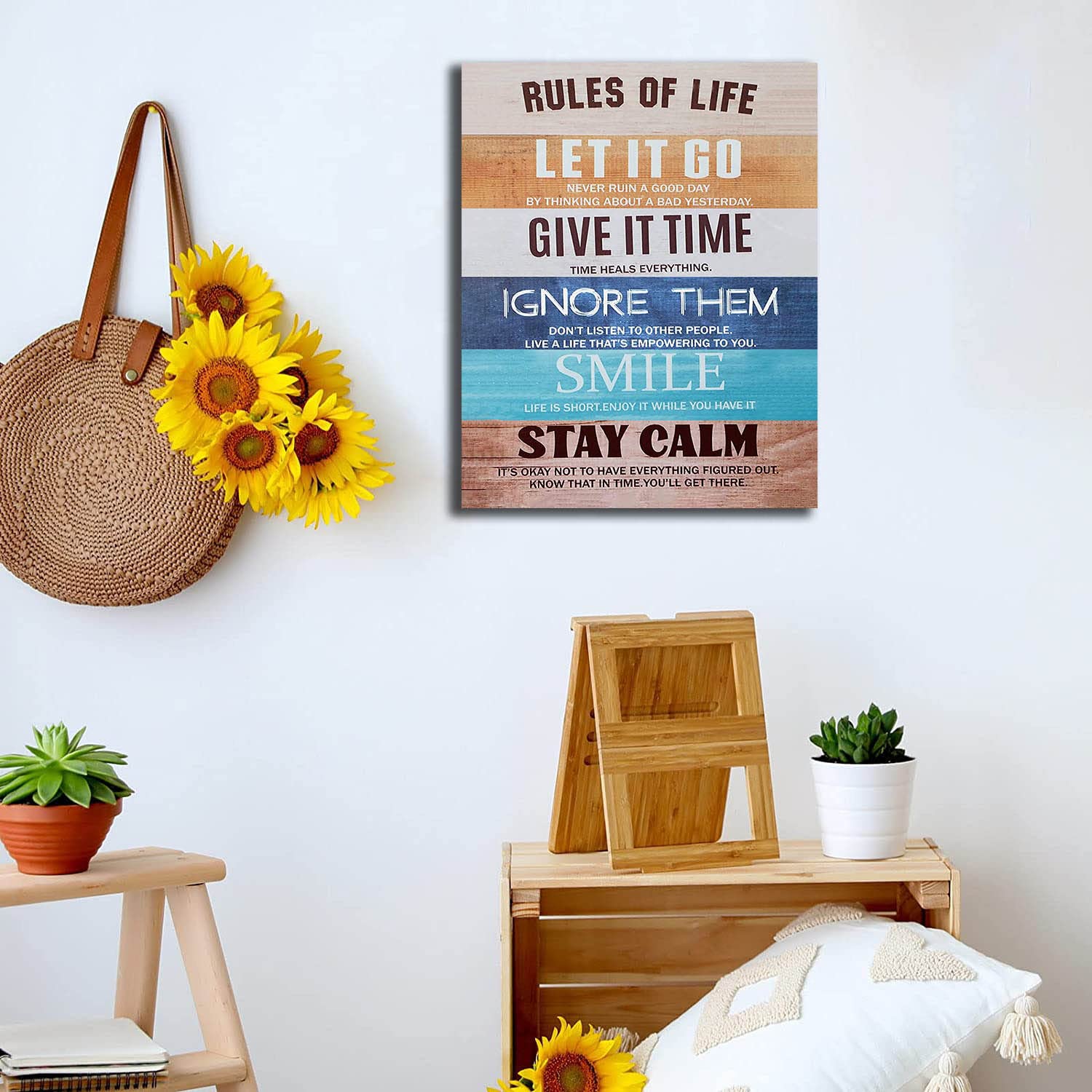 Sunwes Motivational Poster Canvas - Rules of Life Inspirational Wall Art for Office & Home Decor (8x10 Inches) | Perfect for Bedroom, Dorm Room & Workspace - Uplifting Gift Idea for Students & Professionals