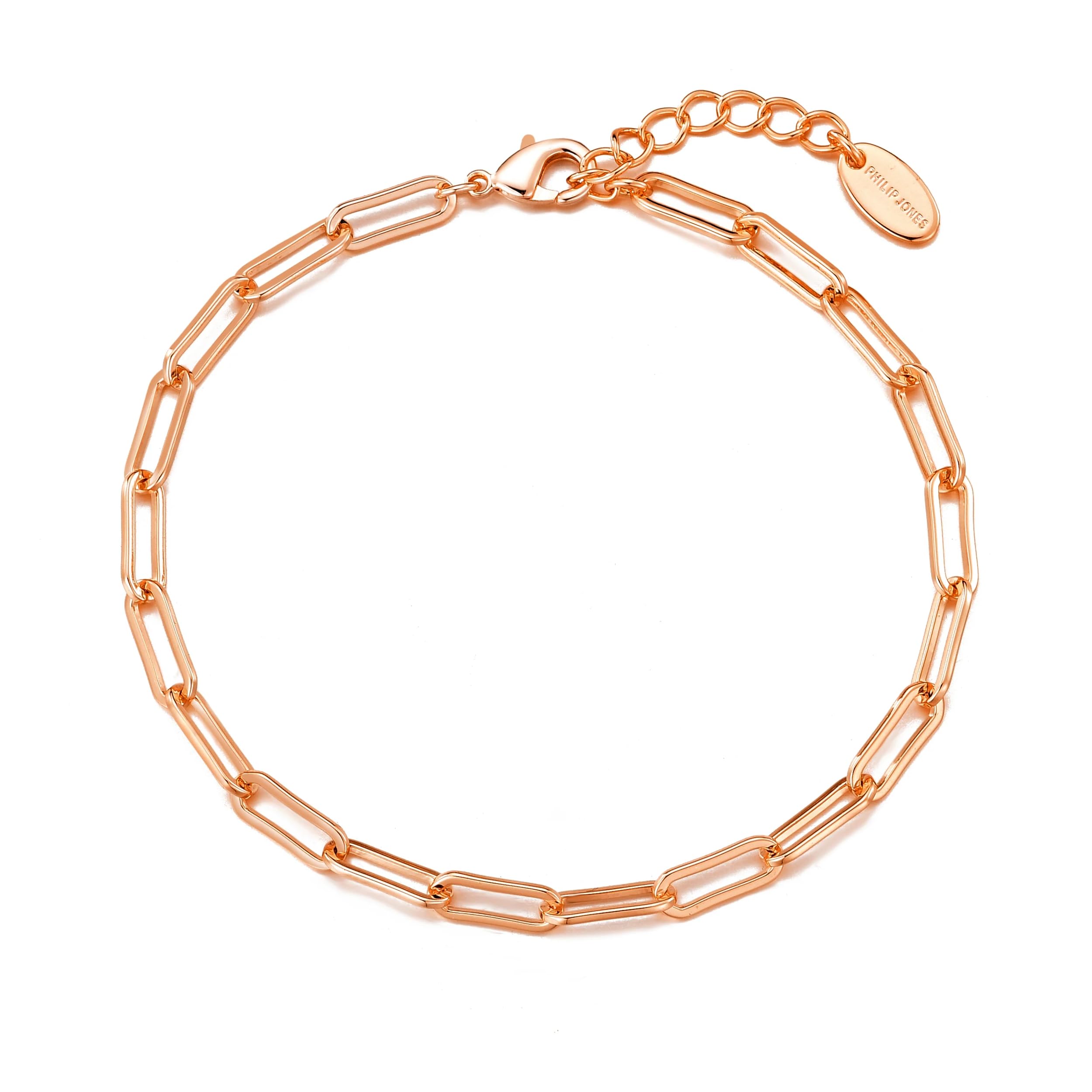 Philip Jones Rose Gold Plated Small Link Paperclip Bracelet - Elegant Dainty Jewelry for Women, Perfect for Everyday Wear, Office & Date Night