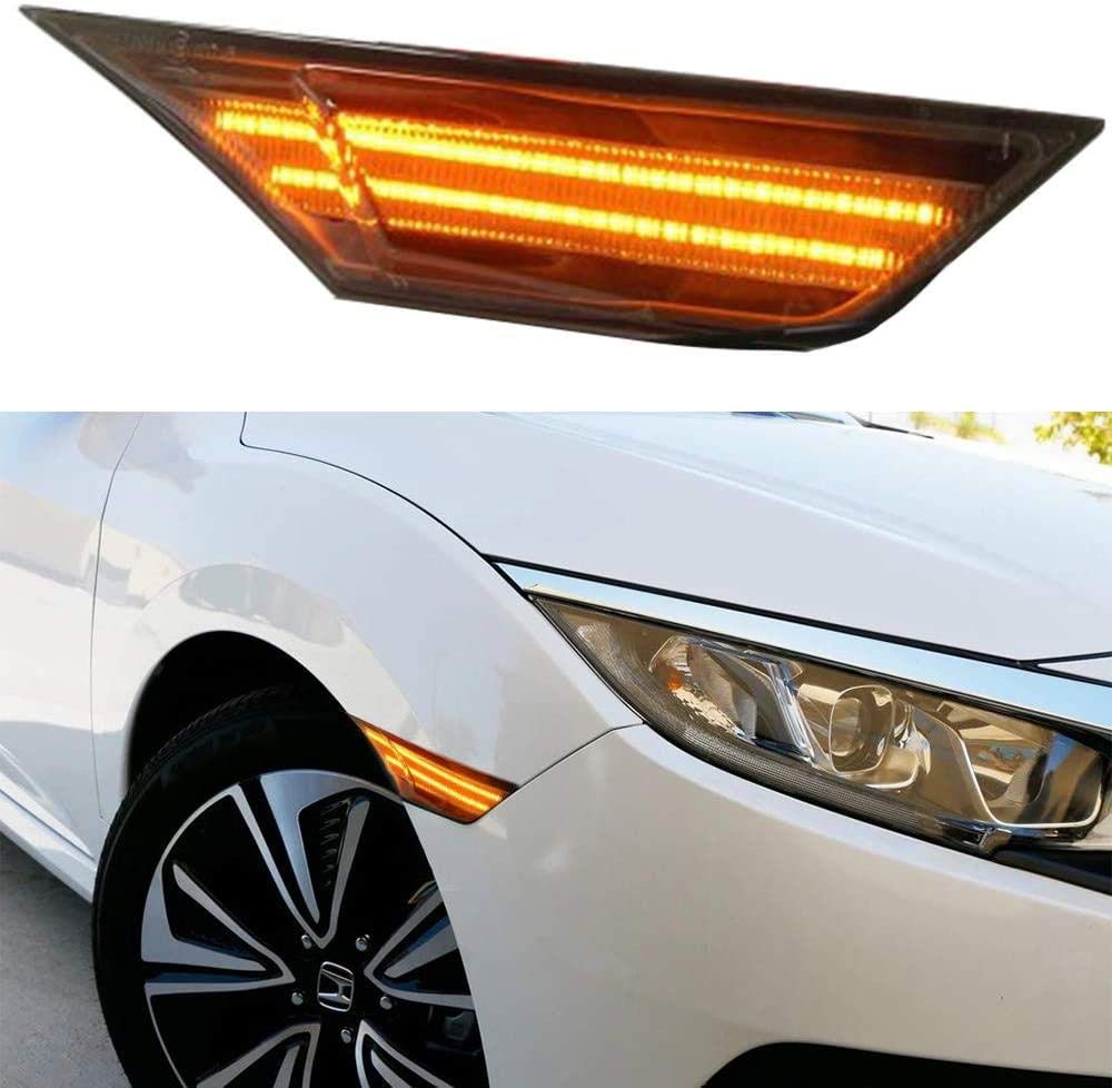2PCS Switchback DRL Smoke Lens Side Marker Lights - White/Amber LED Bumper Reflector Compatible with Honda Civic | Daytime Running Lights for Enhanced Visibility & Style
