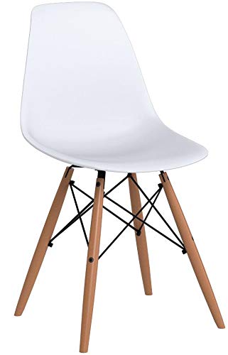 GIA Mid-Century Modern Plastic Armless Dining Chairs with Wooden Beech Legs - Set of 2 in White | Perfect for Kitchen, Dining Room & Small Space Decor