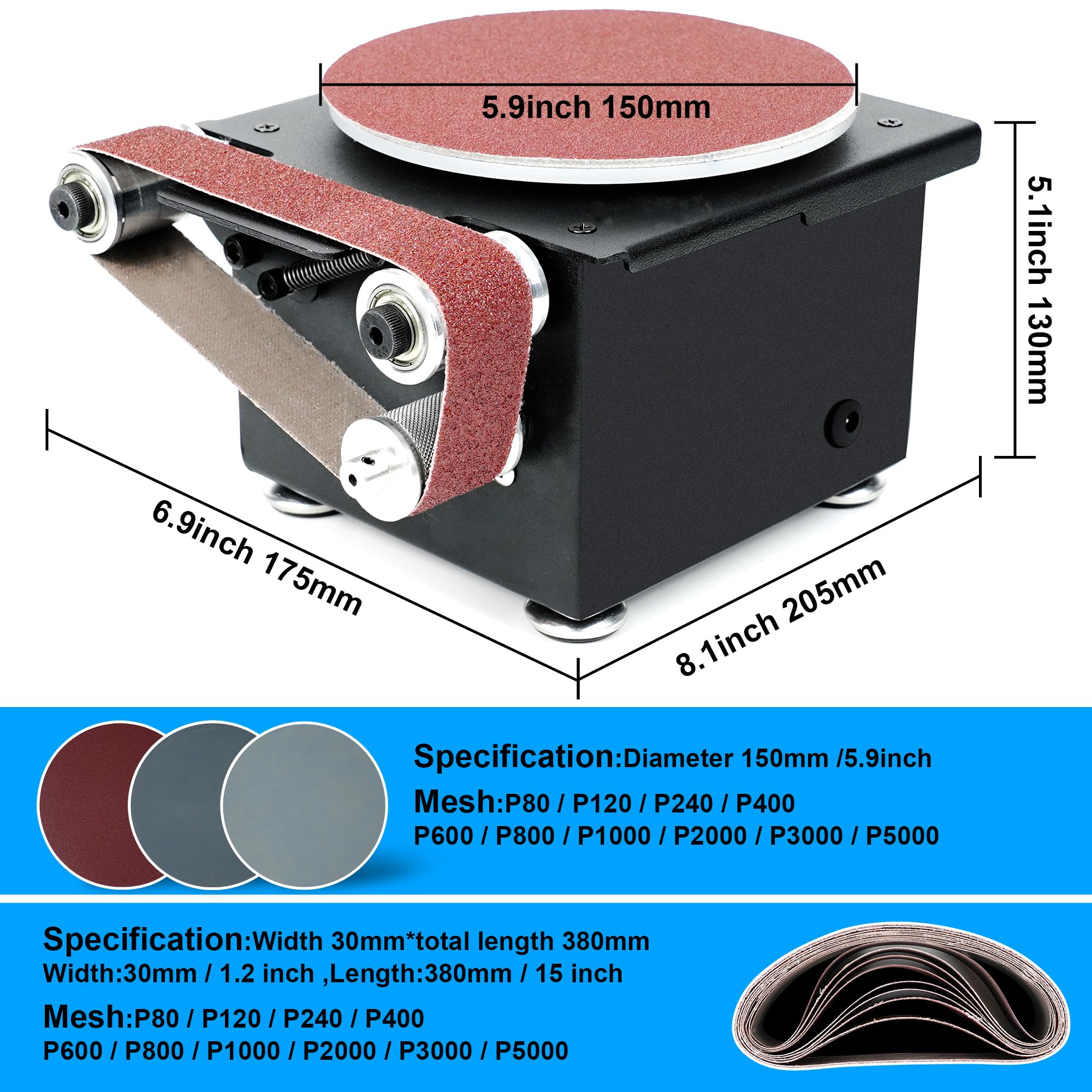 Twotrees 6-Inch Mini Disc Sander & 1.2x15in Belt Bench Grinder - Dual Motor Adjustable Speed Electric Sander for Metal, Wood, Aluminum DIY Projects | Perfect for Home Workshops & Metalworking