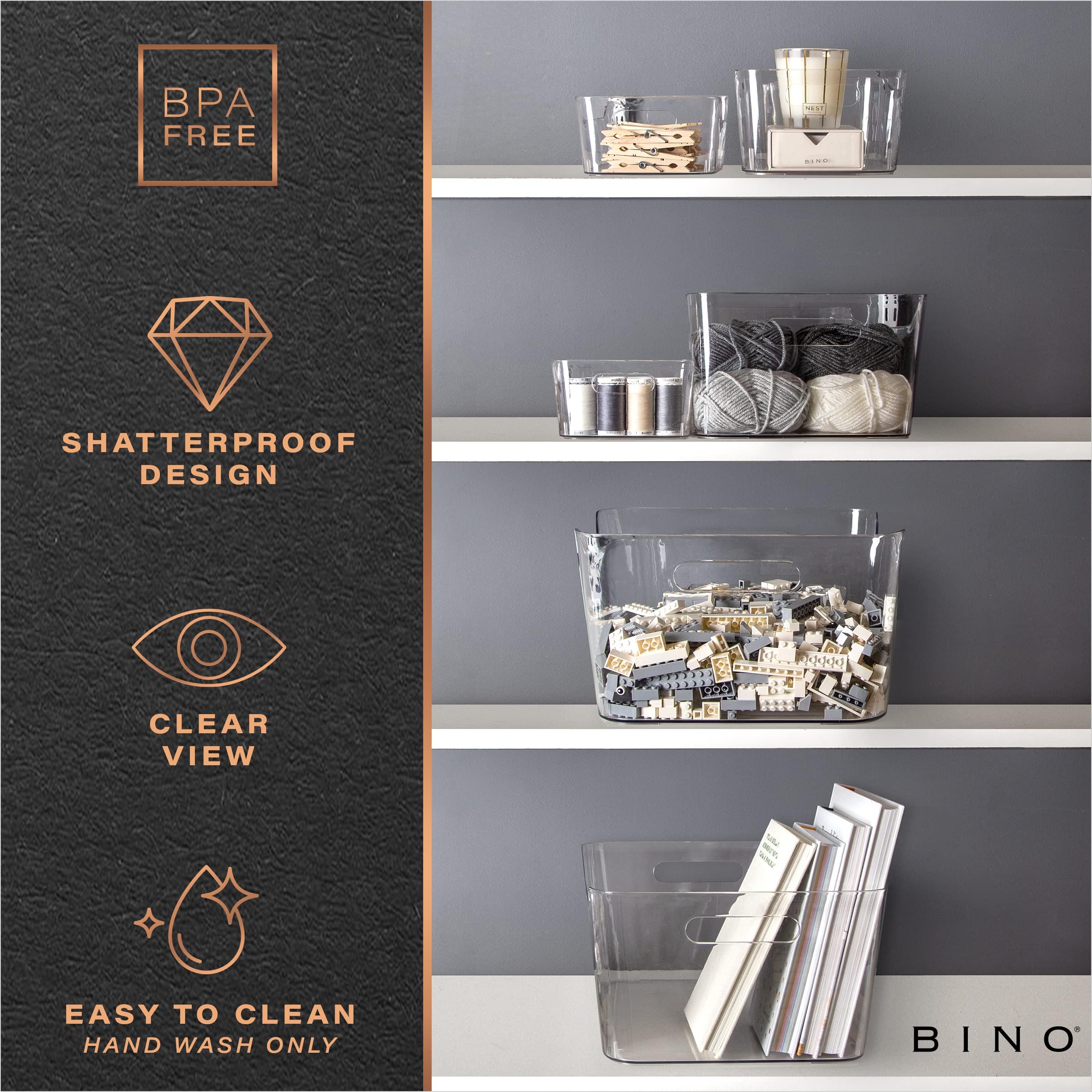 BINO Plastic Organizer Bins - 4 Pack X-Small | Multi-Purpose Storage Containers for Pantry, Freezer & Kitchen Organization | Space-Saving Home Storage Solution | Durable Stackable Bins for Closet, Office & Bathroom Storage