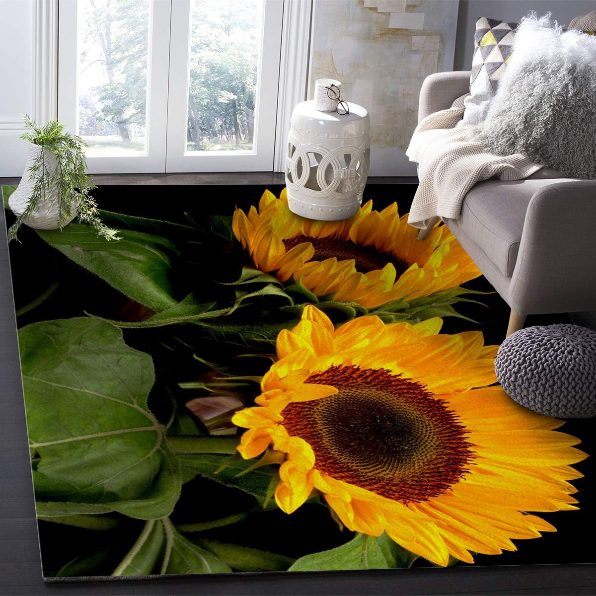 3'x5' Sunflower Boho Outdoor Rug - Non-Shedding Area Carpet for Bedroom, Living Room, Entryway, Kitchen & Bathroom Decor | Perfect for Home, Foyer, and Floor Mats Use