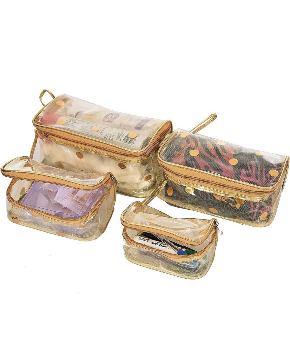 Multipurpose Travel Pouch for Women - Makeup & Toiletry Kit (Golden Dots) - Perfect for Travel & Daily Use
