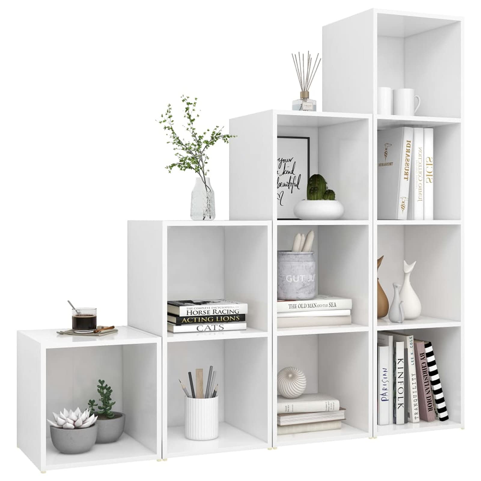Tidyard 4-Piece TV Stand Set with Bookshelf - White Chipboard Entertainment Center for Living Room, Bedroom - Modern Home Furniture for TV Storage & Display