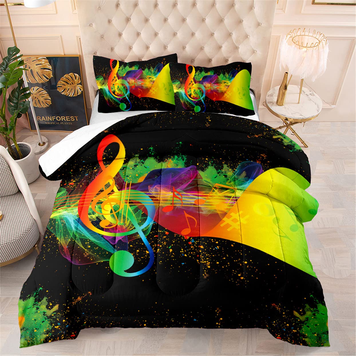 Vibrant Tie-Dye Music Note Comforter Set - Queen Size Bedding with 1 Comforter & 2 Pillowcases for Girls & Women | Perfect for Teen Bedrooms, Dorm Decor & Gift Ideas