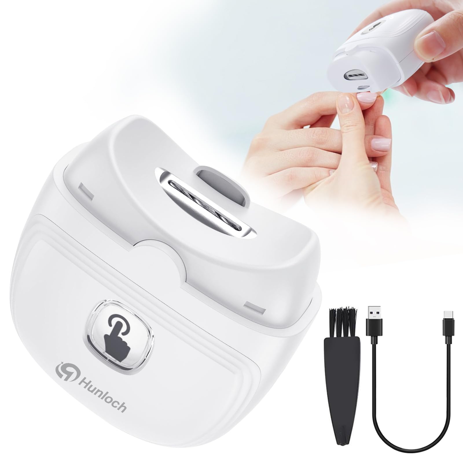 Electric Nail Clipper with LCD Light & Storage - USB Rechargeable Automatic Nail Trimmer for Adults, Seniors & Kids - Safe & Easy Nail Care at Home, Travel, Salon (White)
