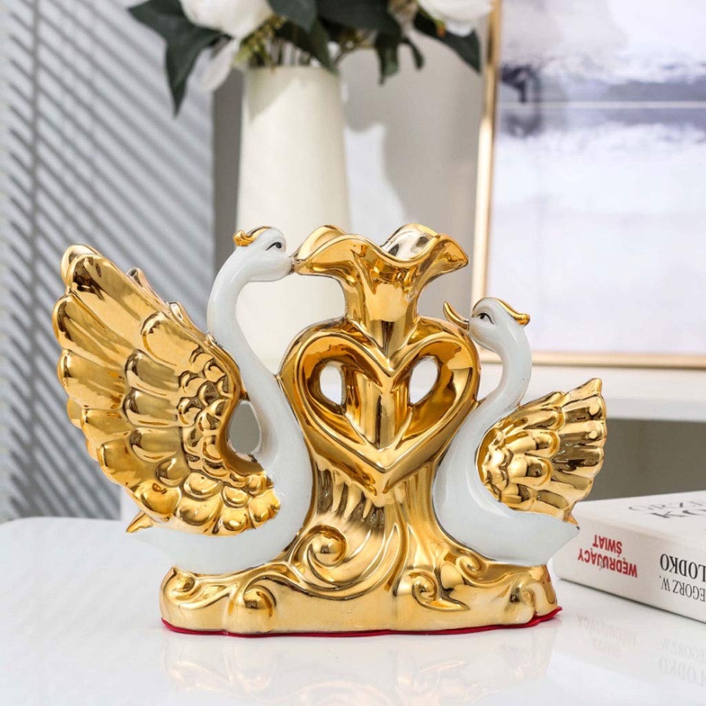 Elegant Gold-Plated Swan Vase - Large Ceramic Flower Vase for Wedding Gifts, Home Decor & Living Room Centerpiece - Perfect for Romantic Weddings, Anniversary Gifts & Luxury Home Furnishings (Gold, Large)