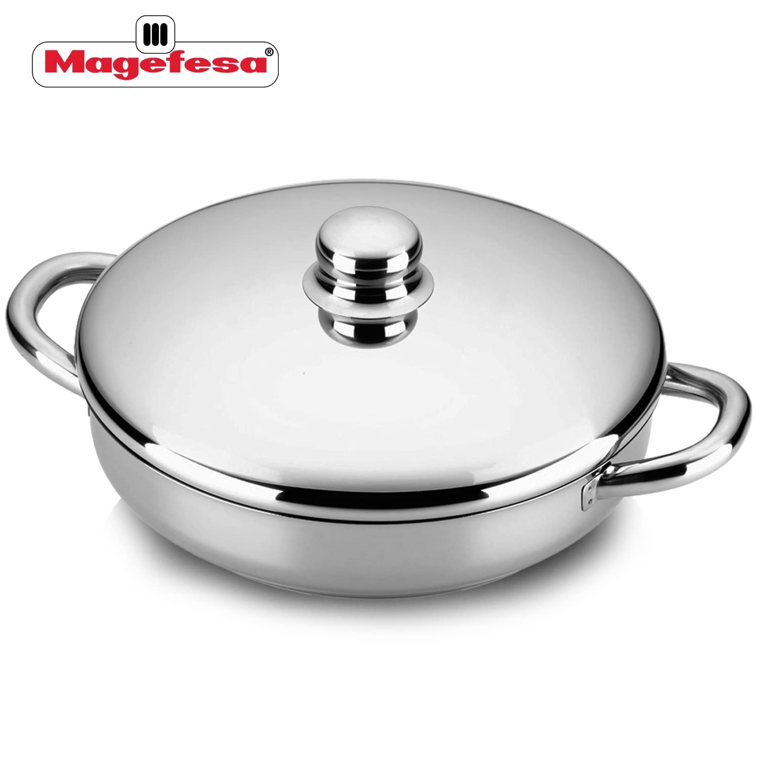 MAGEFESA 9-Piece Stainless Steel Cookware Set - Stockpot, Stewpot, Saucepan, Sauté Pan & Skillets - Induction Compatible & Dishwasher Safe Cookware for Gas, Electric & Ceramic Stovetops - Perfect for Family Cooking, Meal Prep & Entertaining