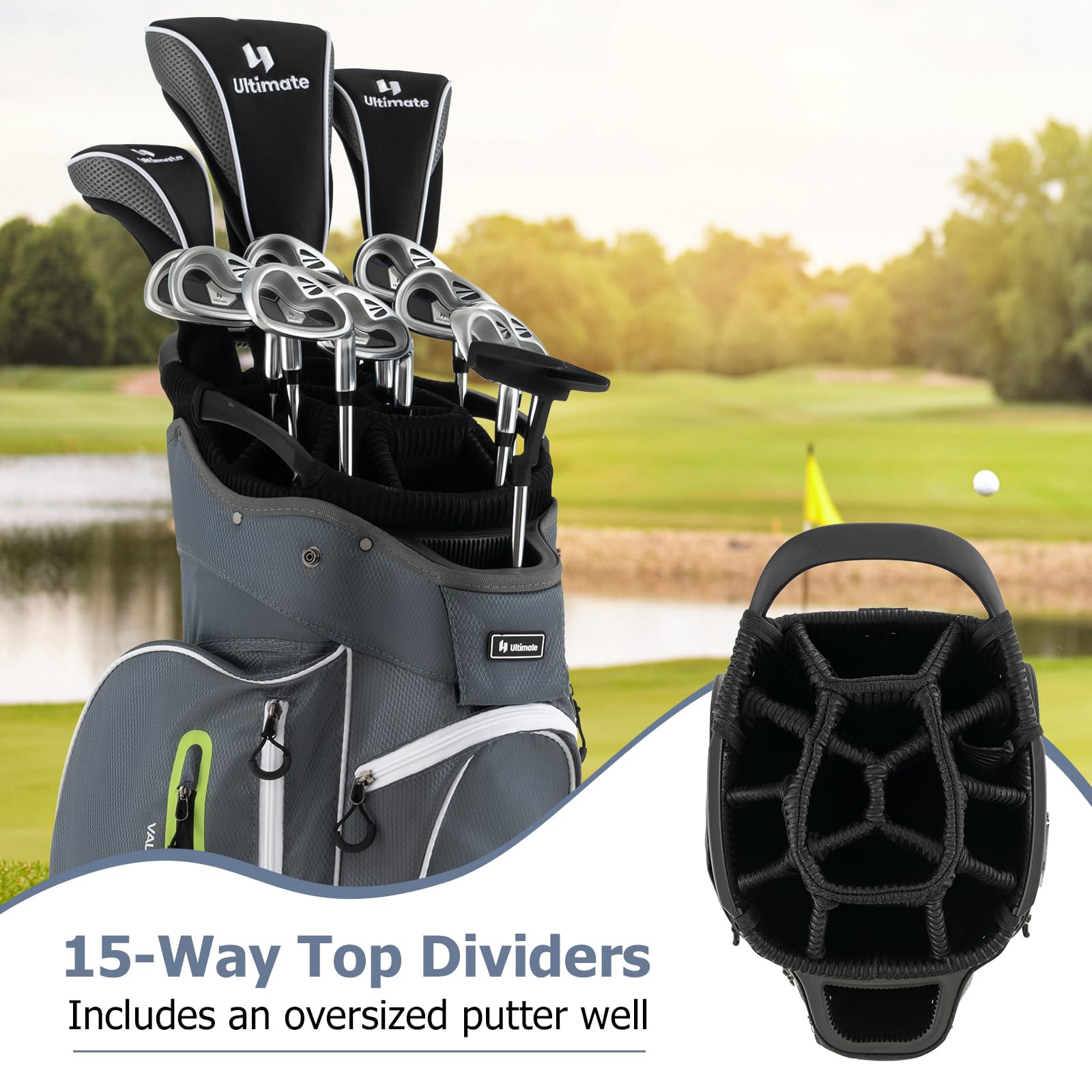 **Tangkula 15-Way Top Divider Lightweight Golf Cart Bag - Individual Putter Well, 7 Pockets, Cooler Bag, Shoulder Strap & Rain Hood - Portable Golf Carry Bag for Men & Women - Perfect for Golf Courses, Driving Ranges & Travel**