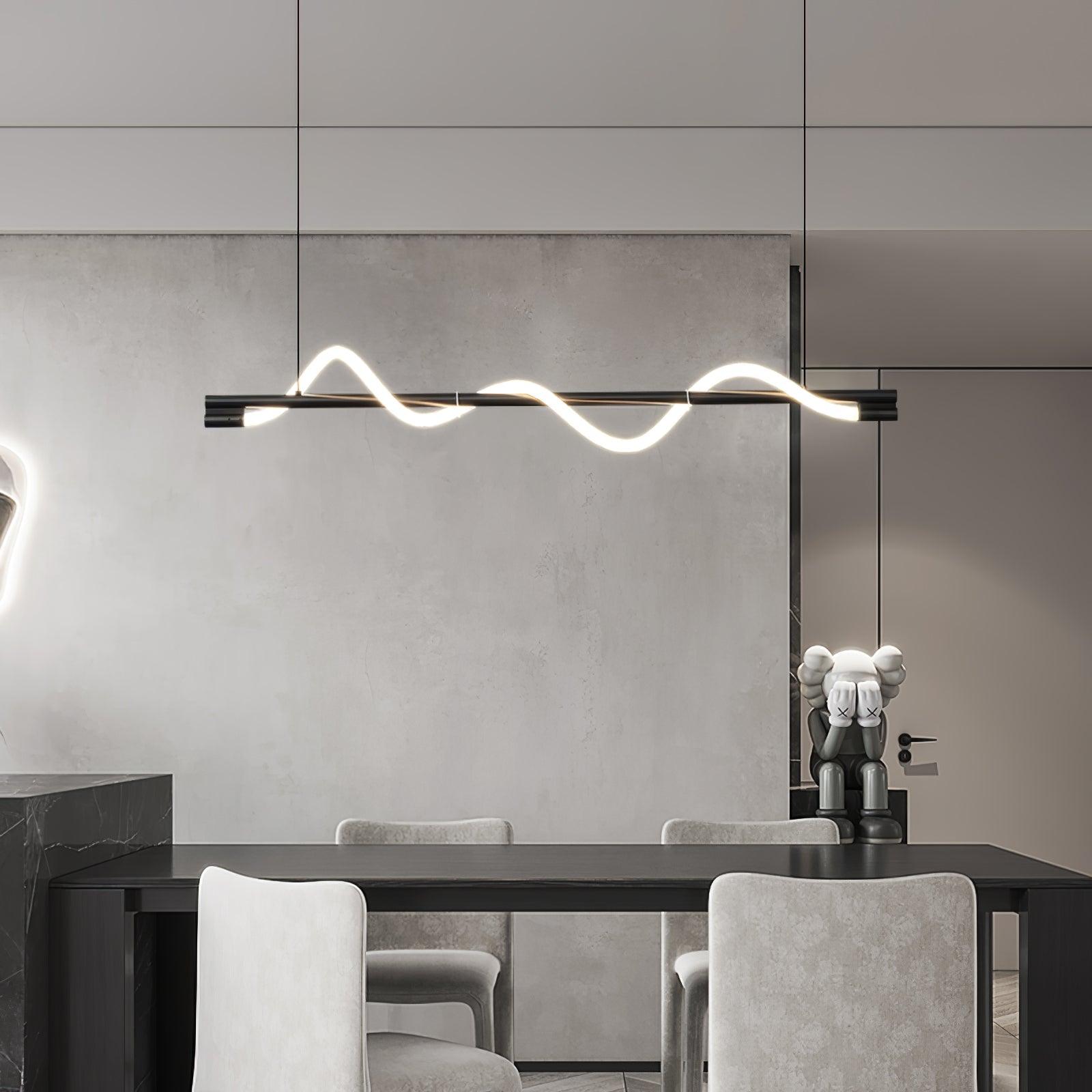 Modern Linear Curve Island Pendant Lamp - Sleek Hanging Light Fixture for Kitchen, Dining Room & Living Room - Perfect for Home Decor & Interior Design