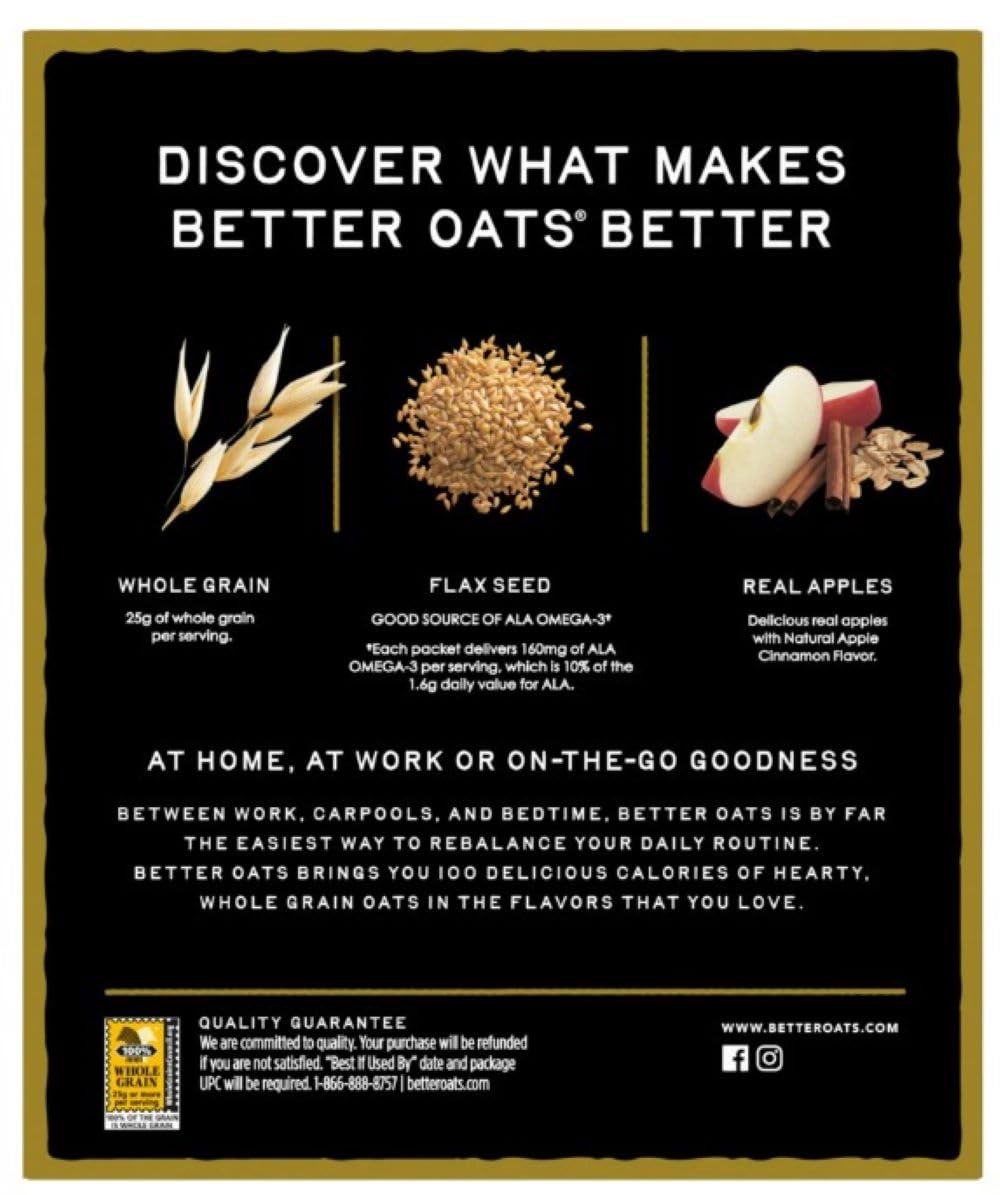 Better Oats Fit Instant Oatmeal - Apple Cinnamon Flavor, 9.8 oz (Pack of 6) | Healthy Breakfast Cereal for Weight Loss & Energy | Perfect for Busy Mornings, Office Snacks & Post-Workout Meals
