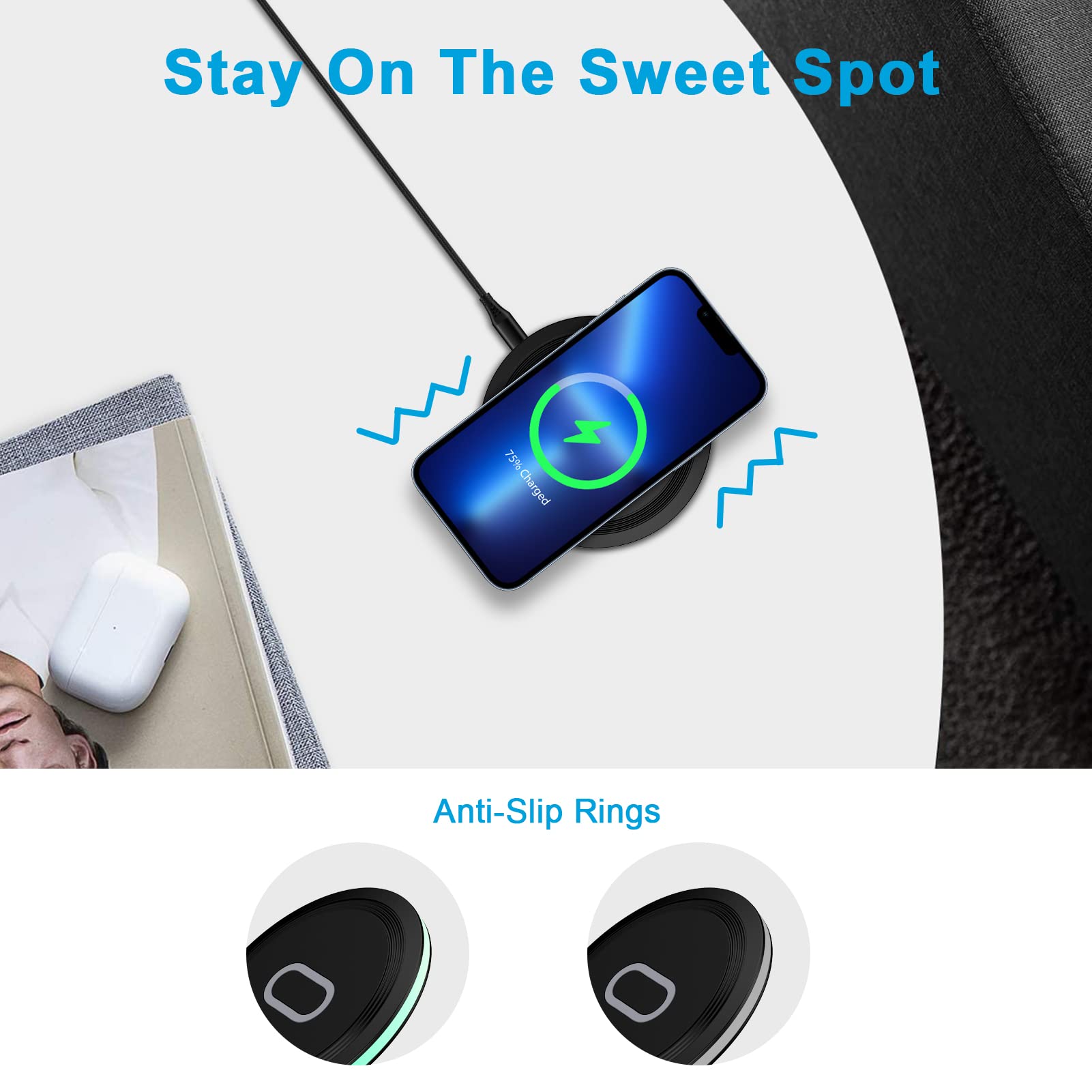 15W Fast Wireless Charger Pad - Qi-Certified for Samsung Galaxy S24/S23/S21/S20, Z Fold/Flip, Note 20/10, Google Pixel 9/8/7/6/5 Pro XL, iPhone 16/15/14/13/12/SE/11 Pro Max/Mini & AirPods Pro | Perfect for Bedside, Office & Car Charging