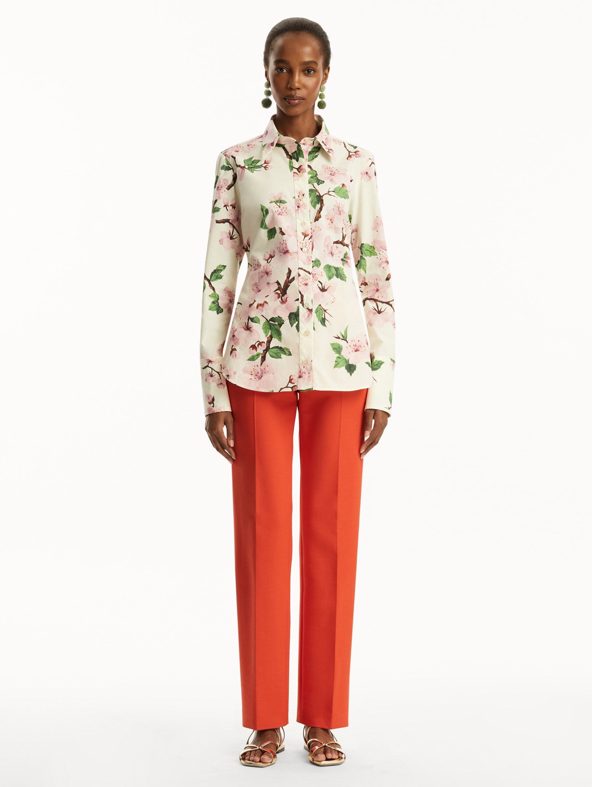 Cherry Blossom Print Cotton Poplin Blouse for Women - Floral Spring Summer Tops - Perfect for Office, Date Night & Casual Outfits