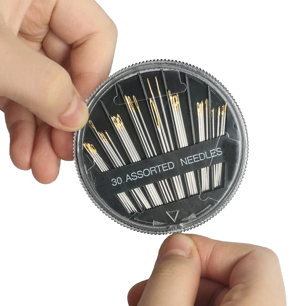 Eketirry Premium Hand Sewing Needles - 4 Pack (30 Count) Assorted Needles Set with 6 Sizes & 2 Threaders for Fabric Repair, Quilting & DIY Crafts - Ideal for Home Sewing, Clothing Mending & Emergency Repairs (Black)