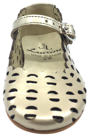 Luccini Girls Open Cut Soft Gold Leather Mary Jane Shoes - Elegant & Comfortable for School, Parties & Special Occasions