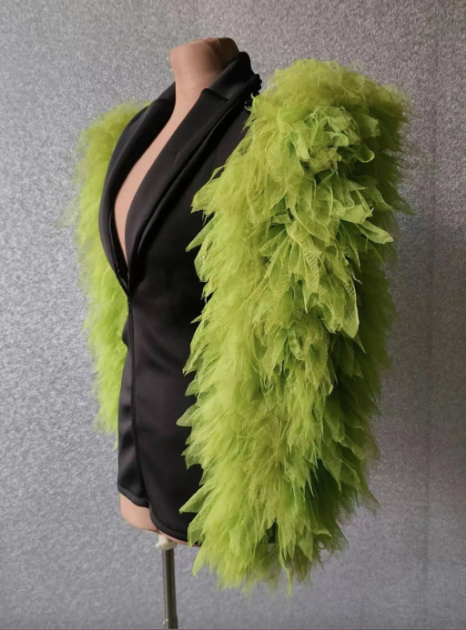 Elegant Black Feather Party Blazer Dress - Fluffy Performance Costume for Drag Shows, Evening Parties & Special Events