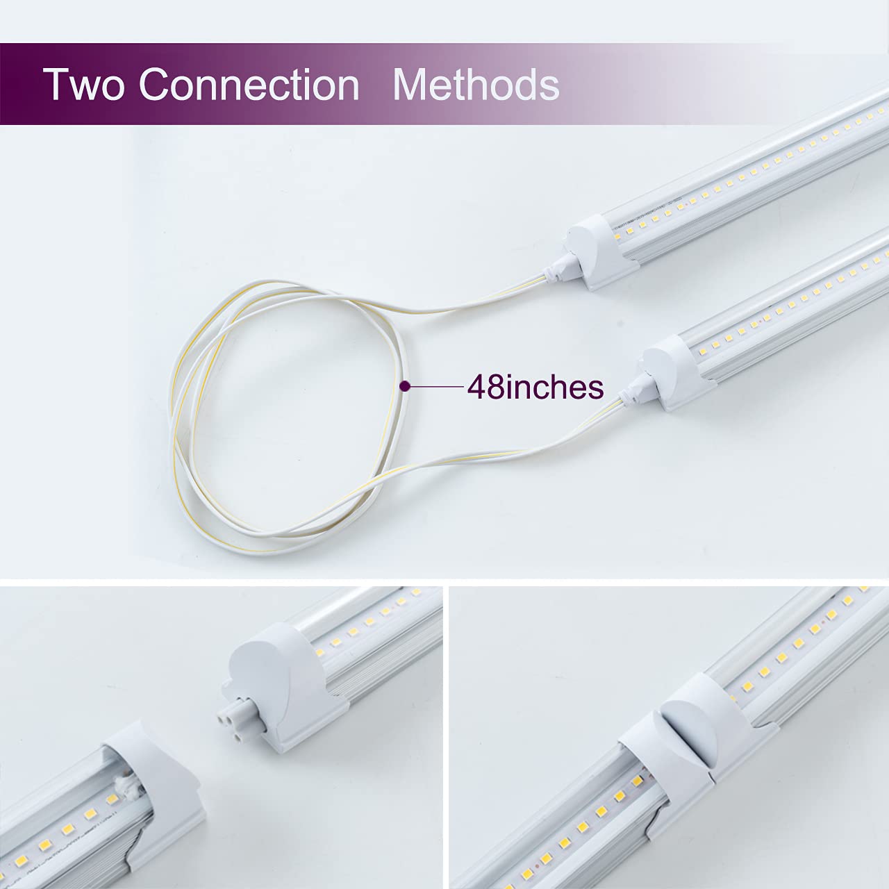 6 Pack 4FT LED Shop Lights, 24W 6500K Cool White Linkable T8 LED Tube Lights with Clear Cover & Plug Cable - High Output Garage Ceiling Lighting for Workshop, Basement, Warehouse & Industrial Spaces