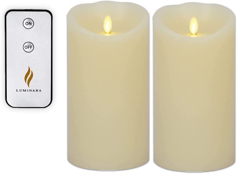 Luminara Set of 2 Flameless Flickering Pillar Candles - Real Wax Battery Operated LED Candles with Timer & Remote, 1000 Hour Runtime, Unscented Ivory (4x7 Inch) - Perfect for Home Decor, Wedding Centerpieces, Romantic Dinners & Holiday Ambiance