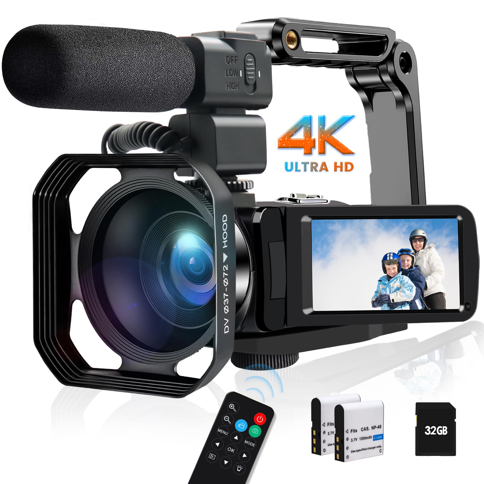 4K 48MP Digital Camcorder with WiFi, 30FPS IR Night Vision, 18X Zoom & 3