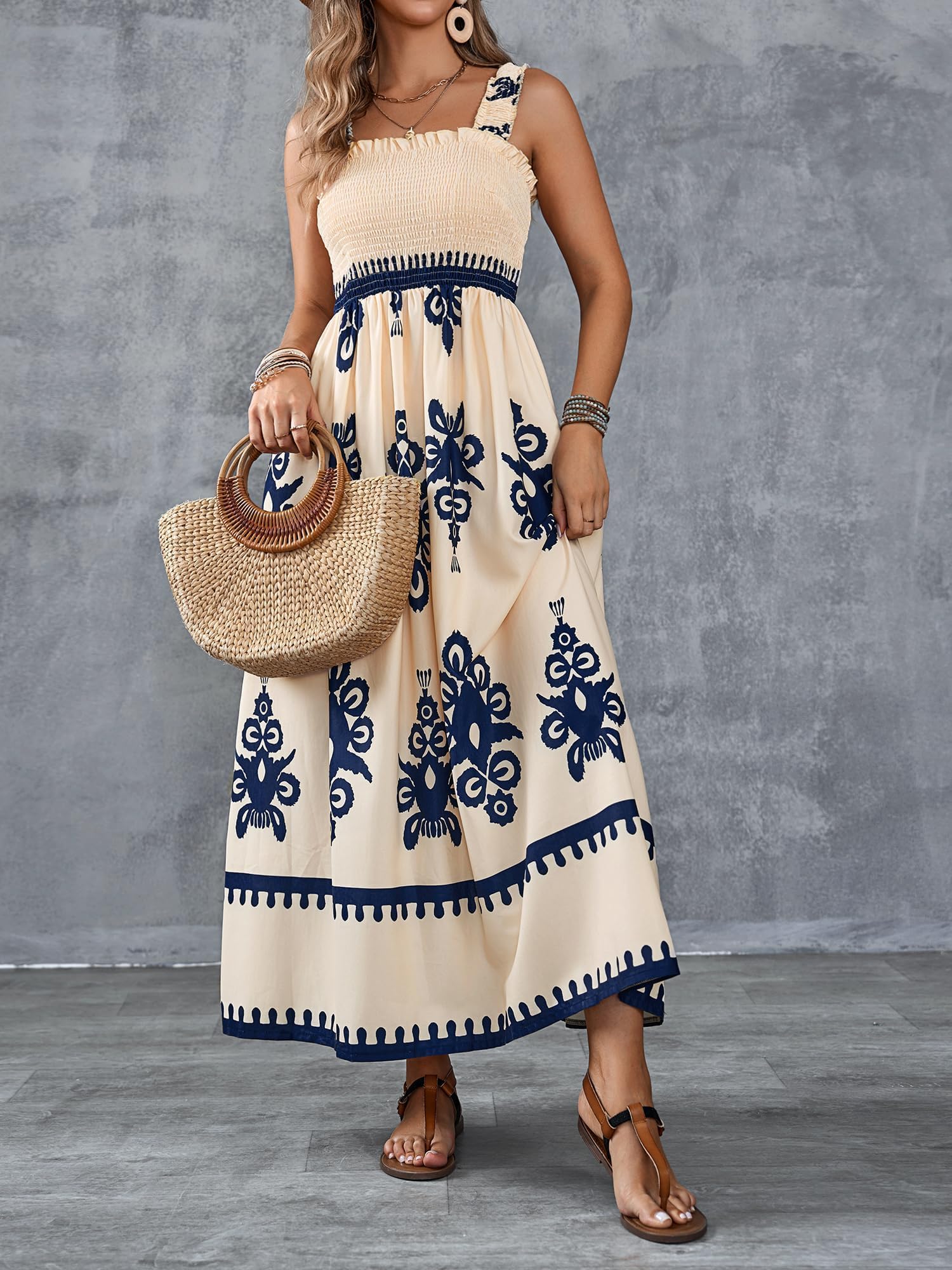 Boho Maxi Dress for Women - Square Neck Long Summer Sundress Casual Beach Vacation Dress 2025 | Perfect for Spring, Summer, Beach Getaways & Outdoor Events