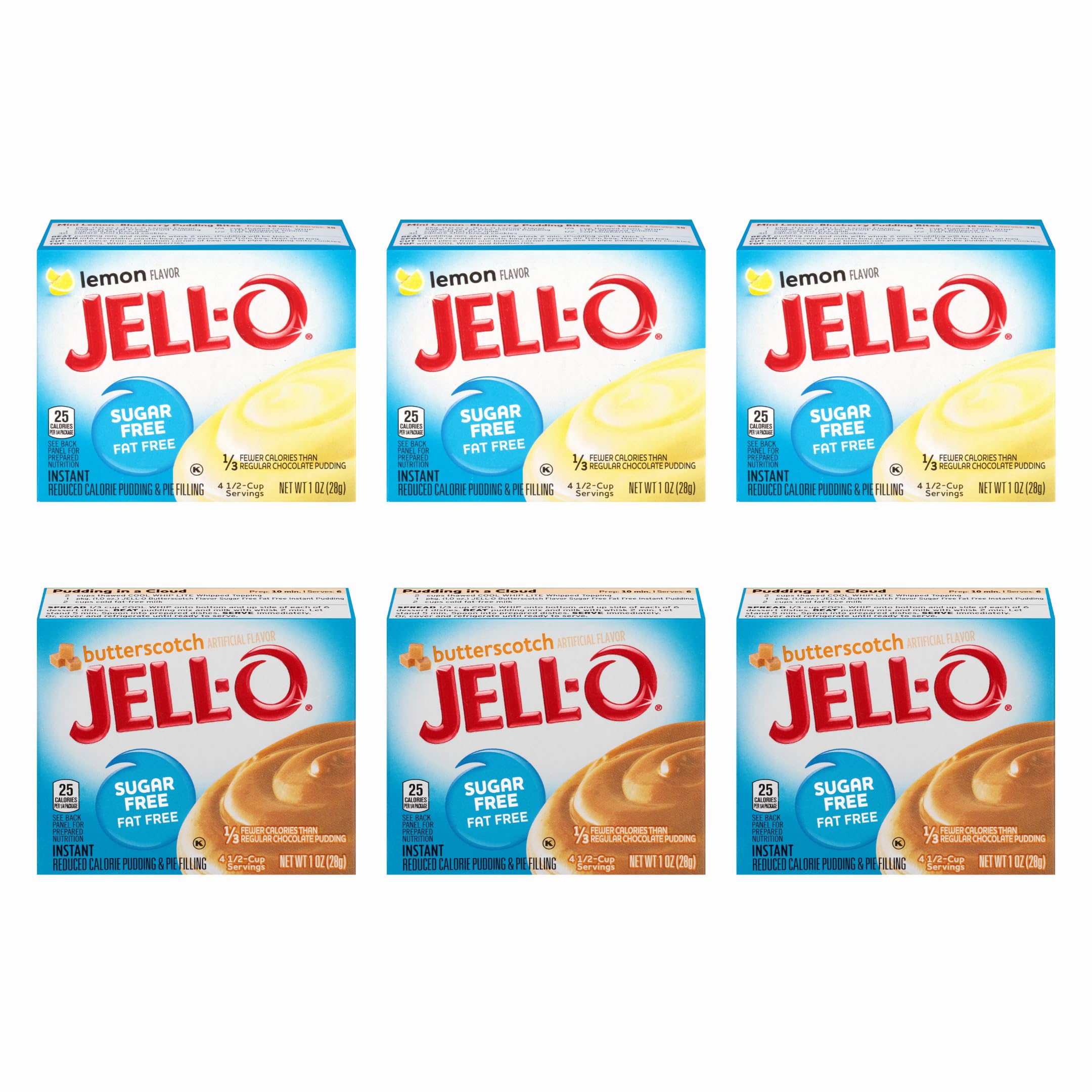 Sugar Free Jell-O Pudding 6 Pack - Variety Box with Lemon & Butterscotch Flavors | Perfect for Desserts, Snacks & Keto-Friendly Diets