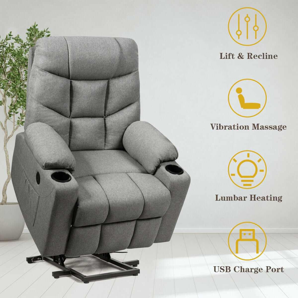 Costway Power Lift Recliner Chair with 8-Point Massage & Heating - Electric Massage Chair for Back Pain Relief - Perfect for Living Room, Home Theater & Elderly Comfort