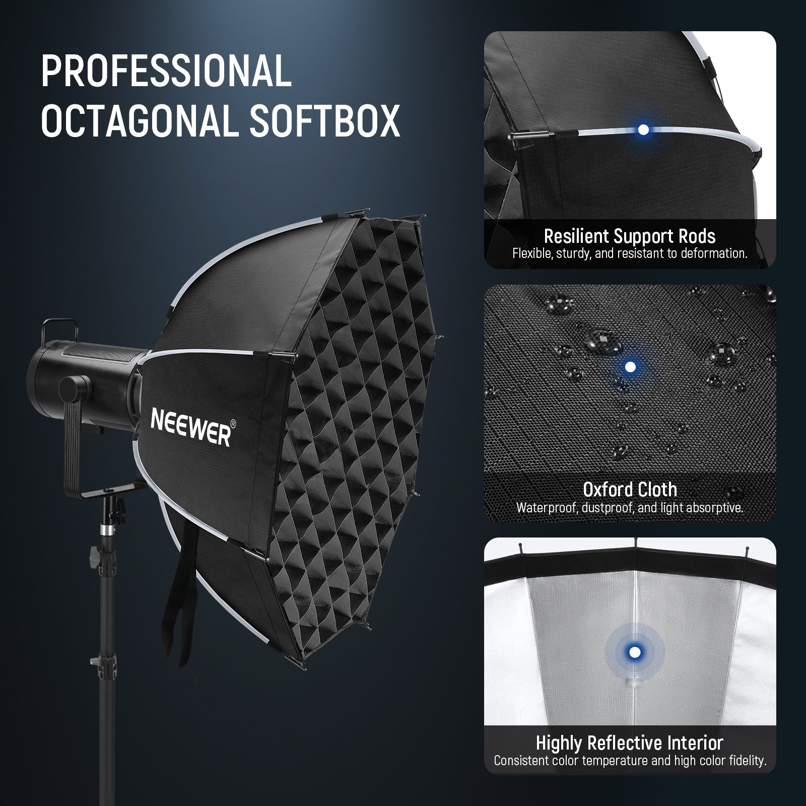 NEEWER 65CM/90CM/95CM Quick Release Octagonal Softbox - Professional Photography Lighting Diffuser for Studio, Portrait & Product Shoots