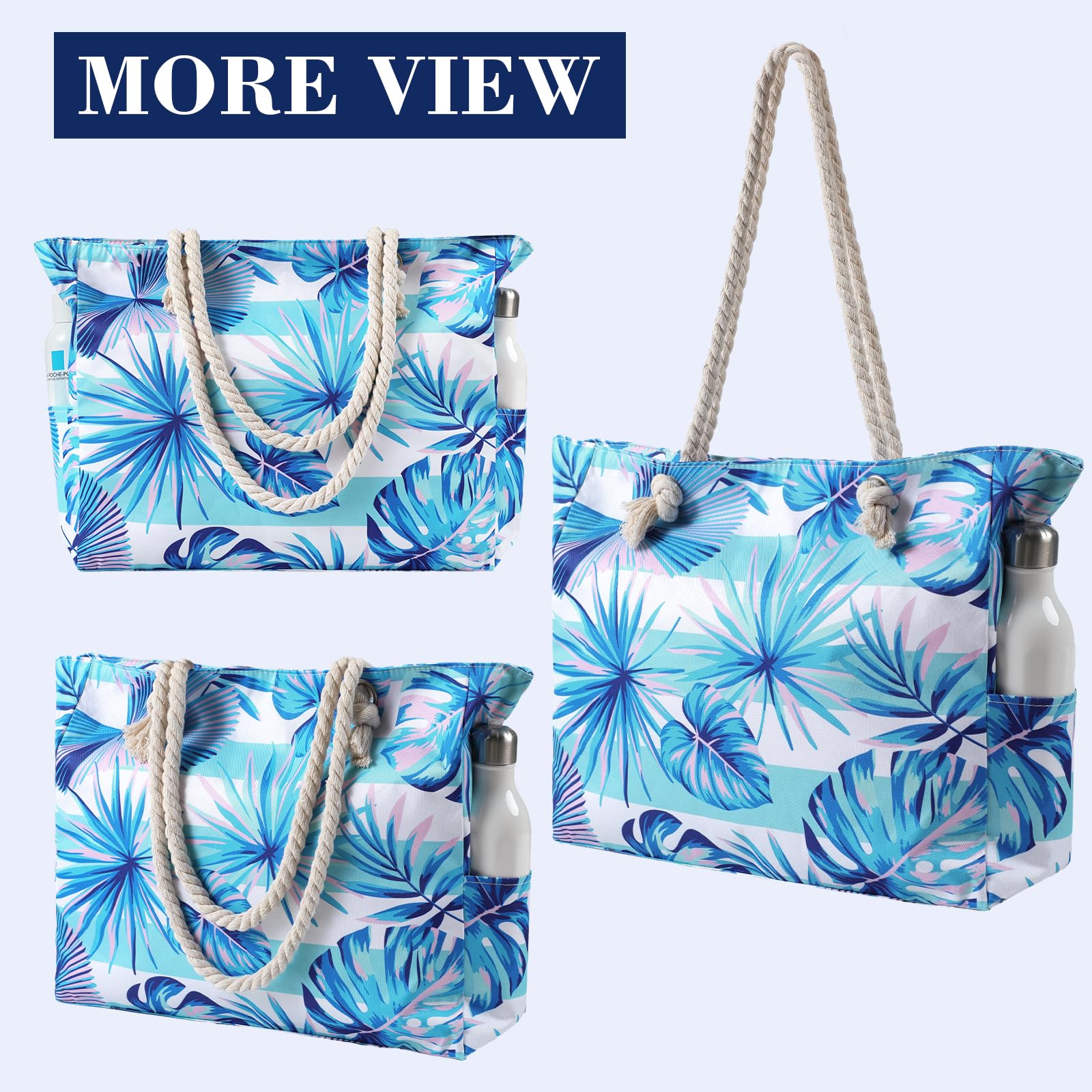 Women's Waterproof Beach Tote Bag with Zipper - Large Sandproof Pool Bag for Swimming & Travel