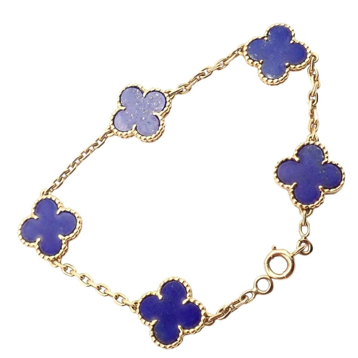 Authentic Van Cleef & Arpels 18k Gold 5 Motif Alhambra Bracelet with Lapis Lazuli - Luxury Jewelry Gift for Women, Perfect for Weddings & Special Occasions