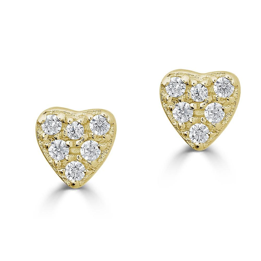 14K Gold Diamond Heart Stud Earrings for Women - 0.06 CTW Pavé Setting - Perfect for Valentine's Day, Anniversary Gifts & Romantic Occasions